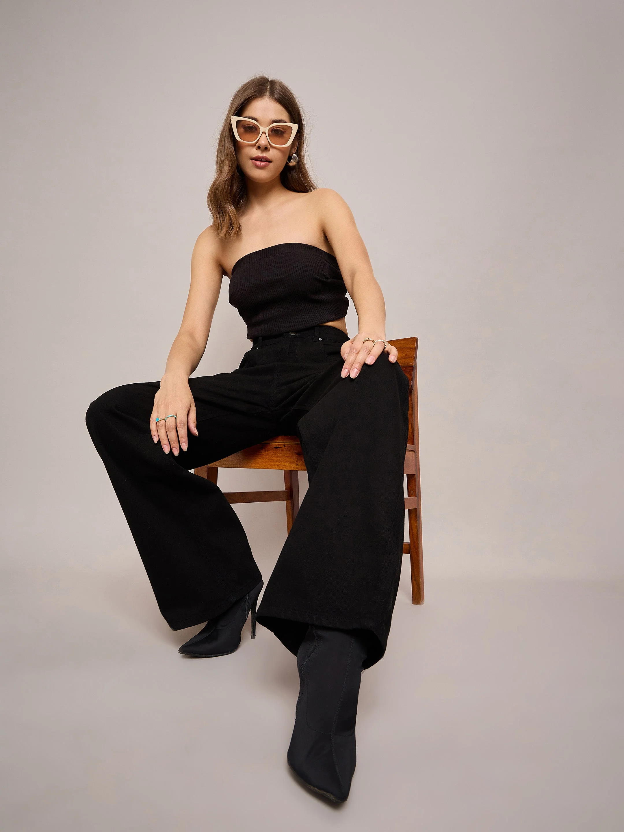 Women Black Elasticated High Waist Back Pocket Jeans - Image 6