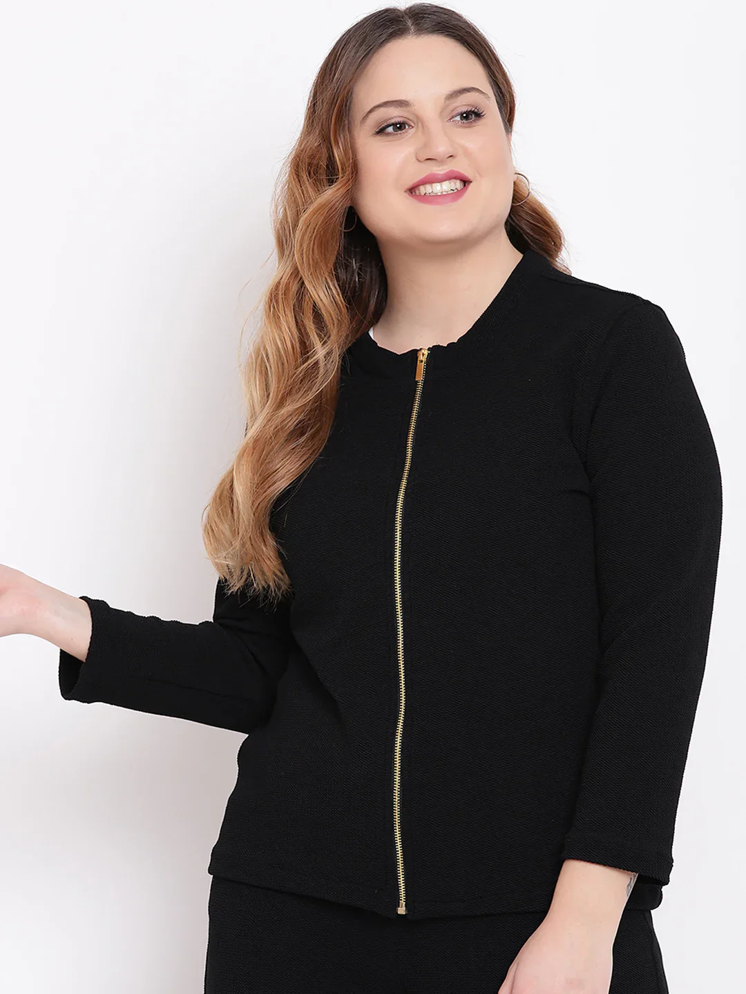 Women Black Embossed Jacket