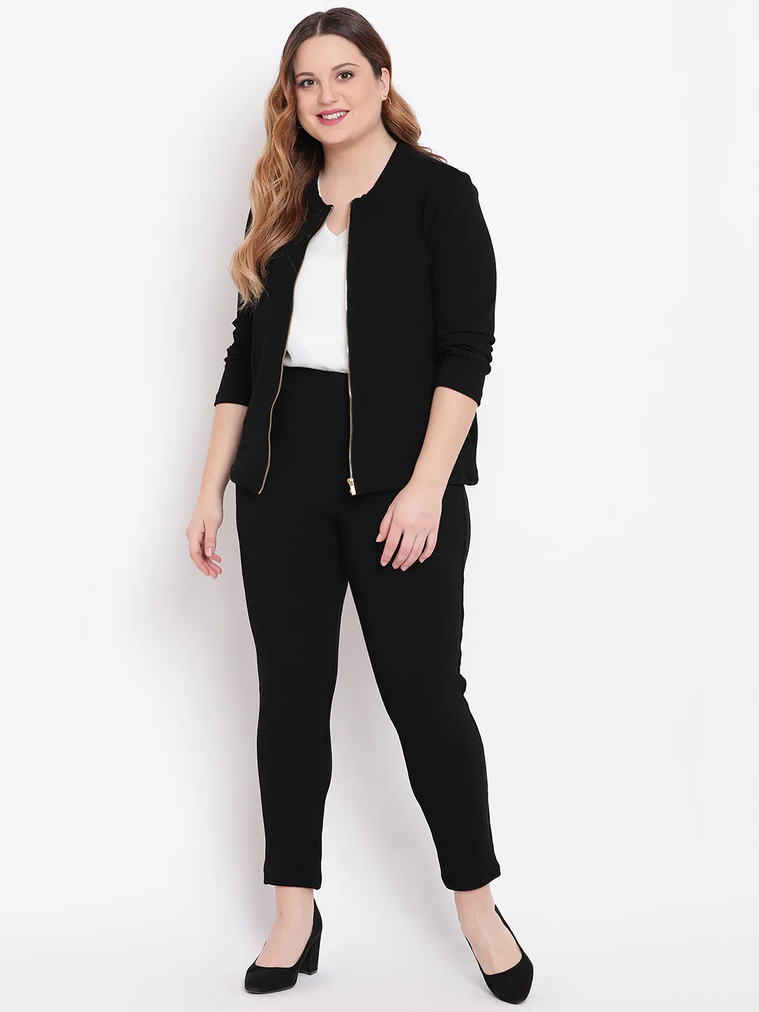 Women Black Embossed Jacket - Image 2