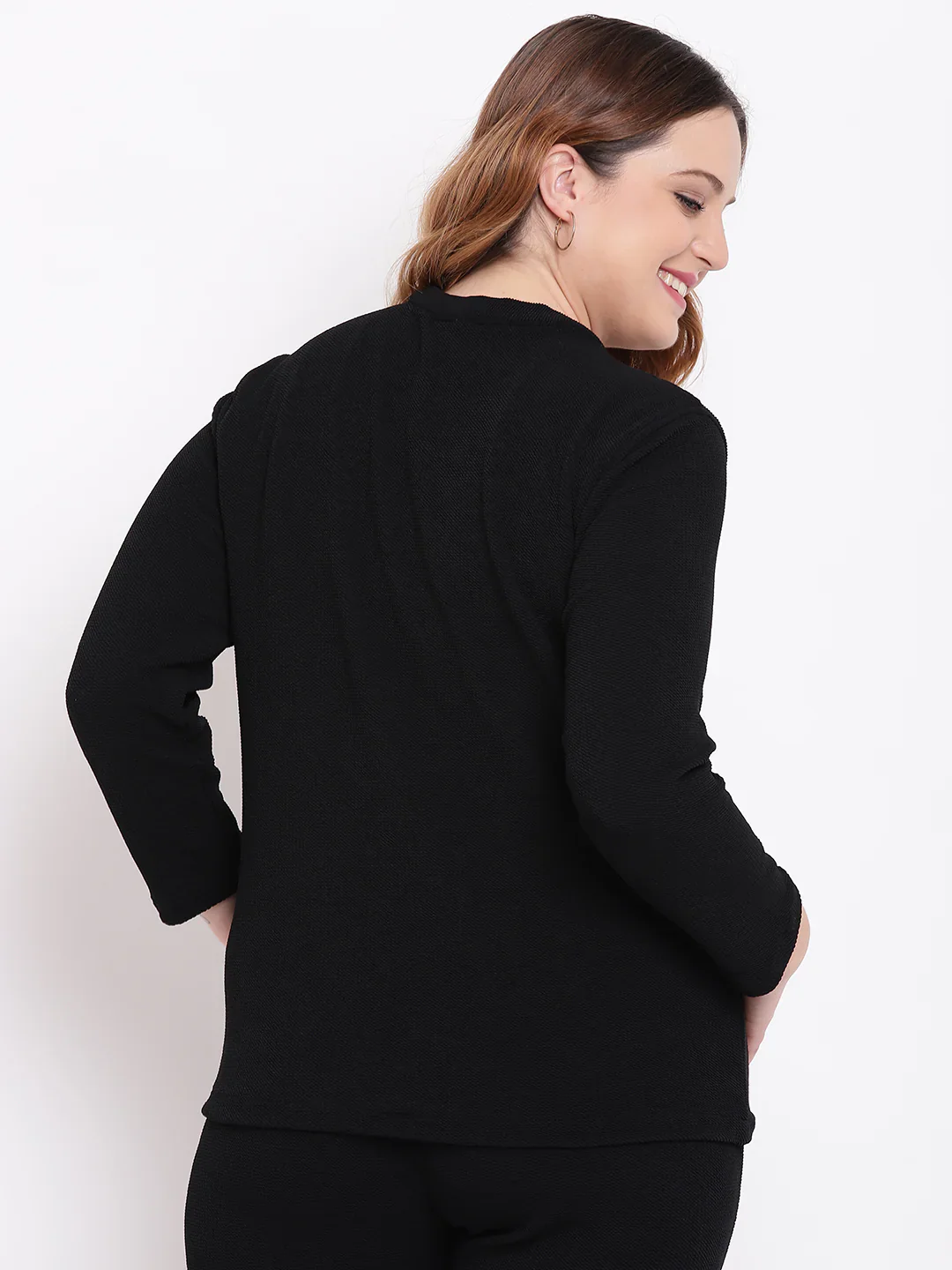 Women Black Embossed Jacket - Image 3