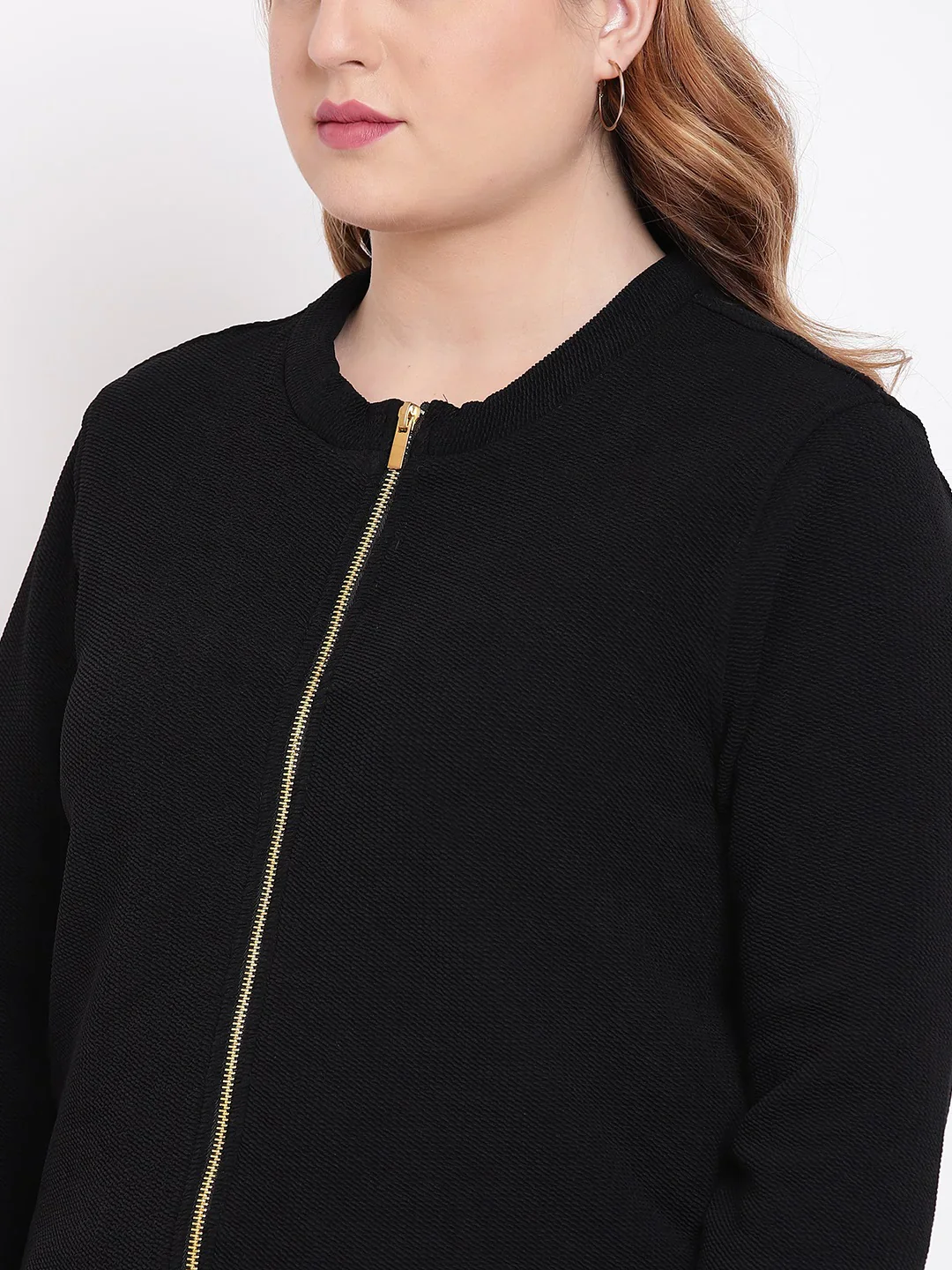 Women Black Embossed Jacket - Image 4