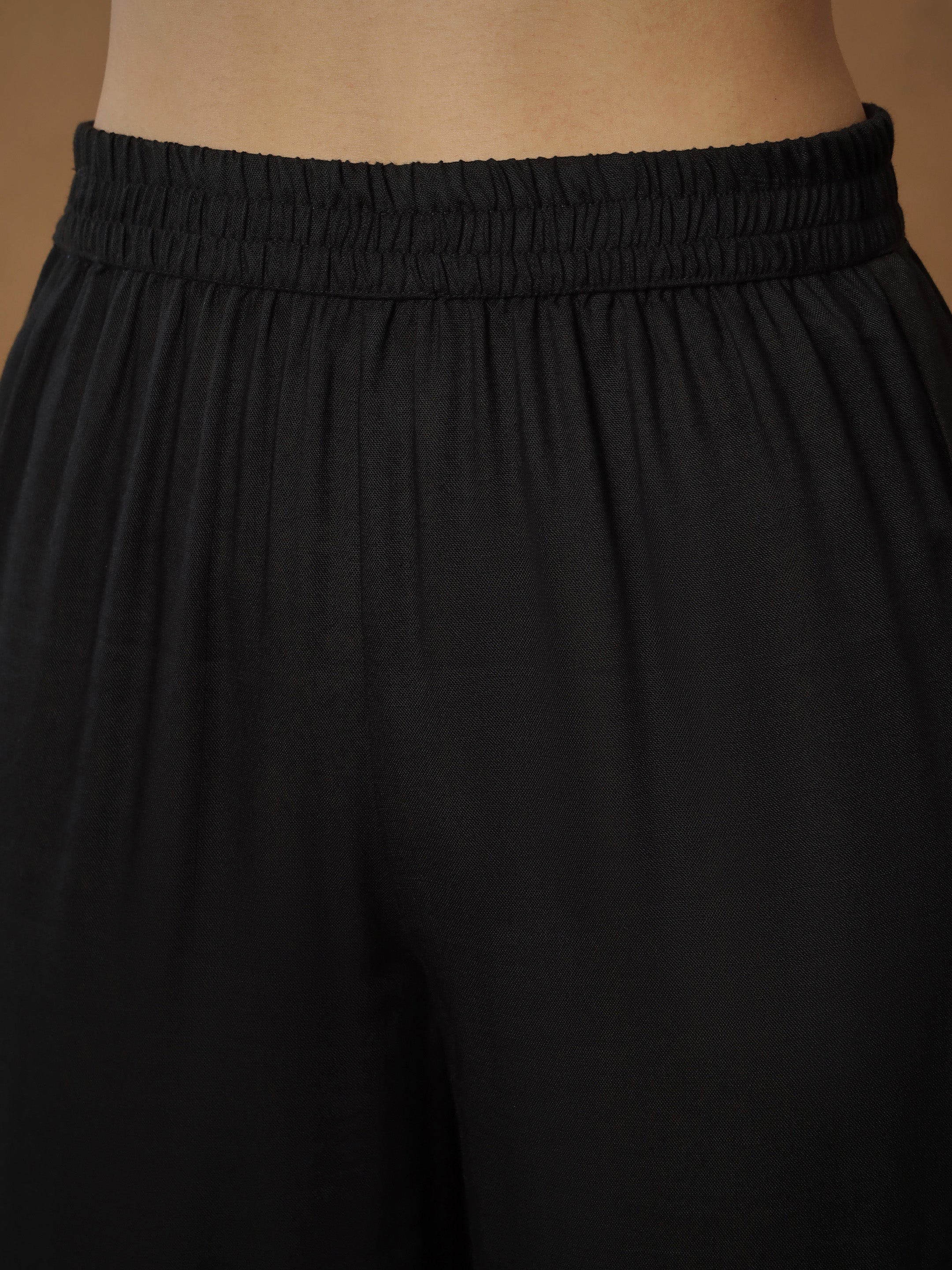 Women Black Embroidered Kaftan With Cami & Straight Pants - Image 5
