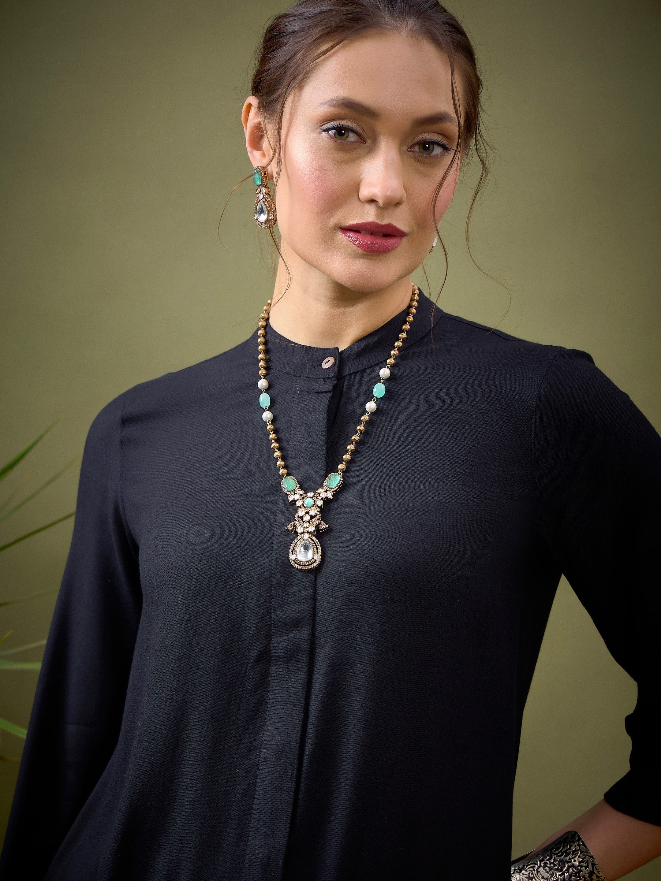 Women Black Embroidered Pocket Shirt With Palazzos - Image 4