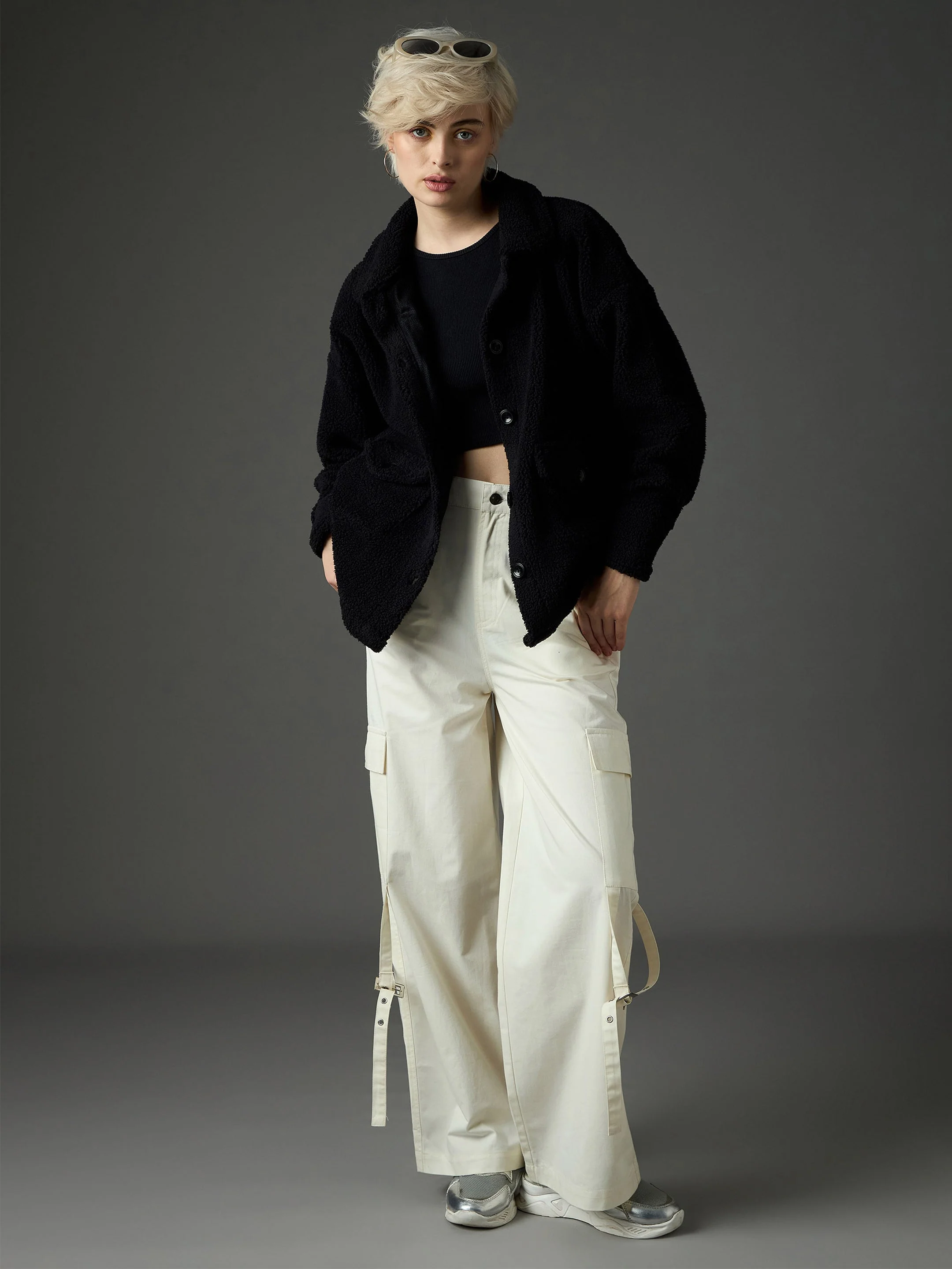 Women Black Faux Fur Oversized Jacket - Image 2