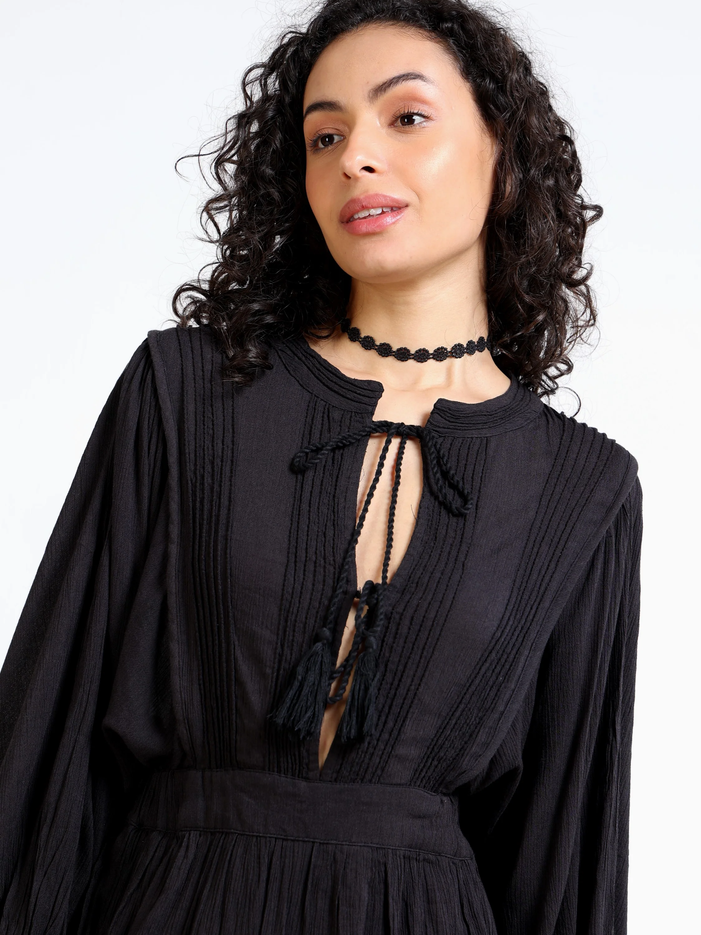 Women Black Flared Midi Dress - Image 2