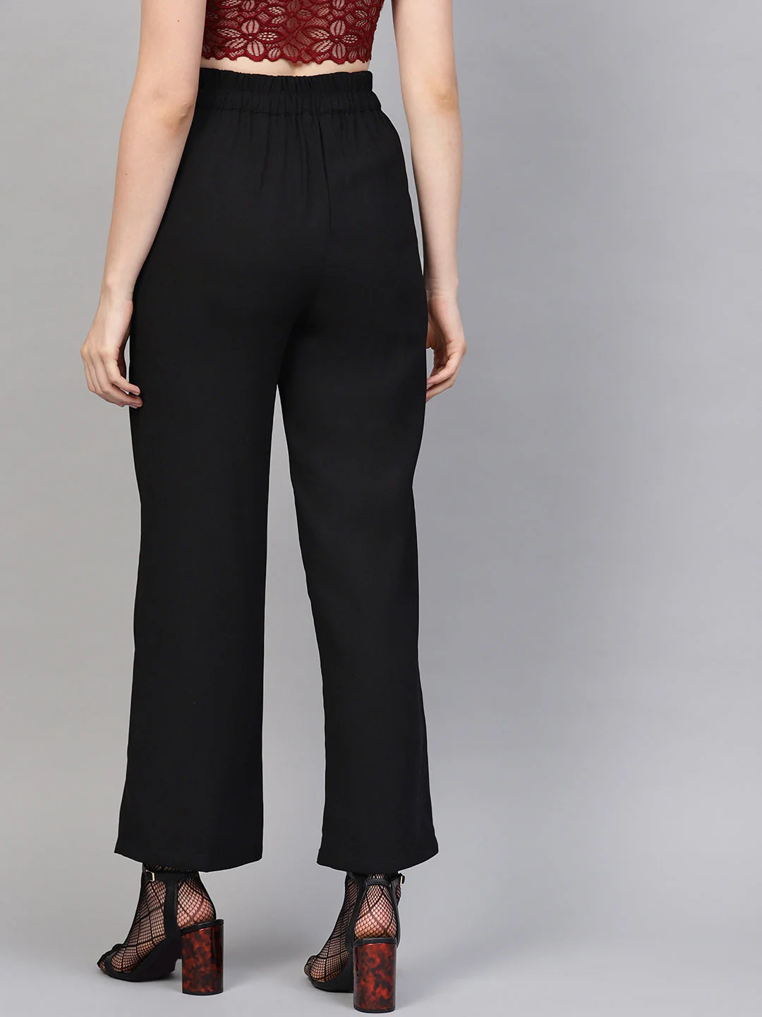 Women Black Flared Buckle Belted Pant - Image 3