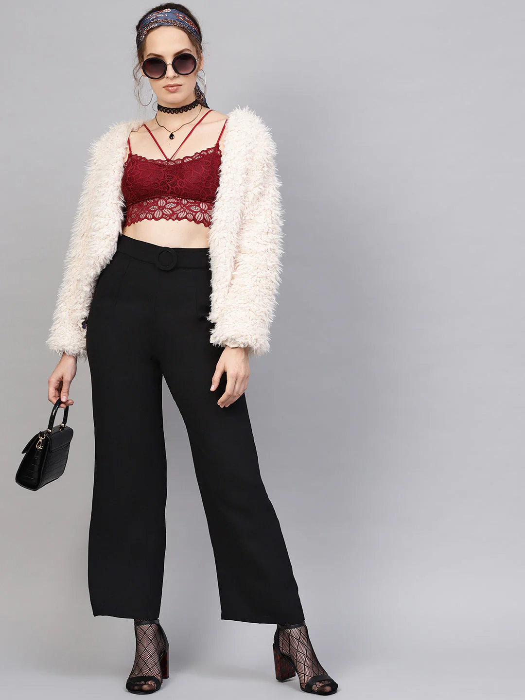 Women Black Flared Buckle Belted Pant - Image 4