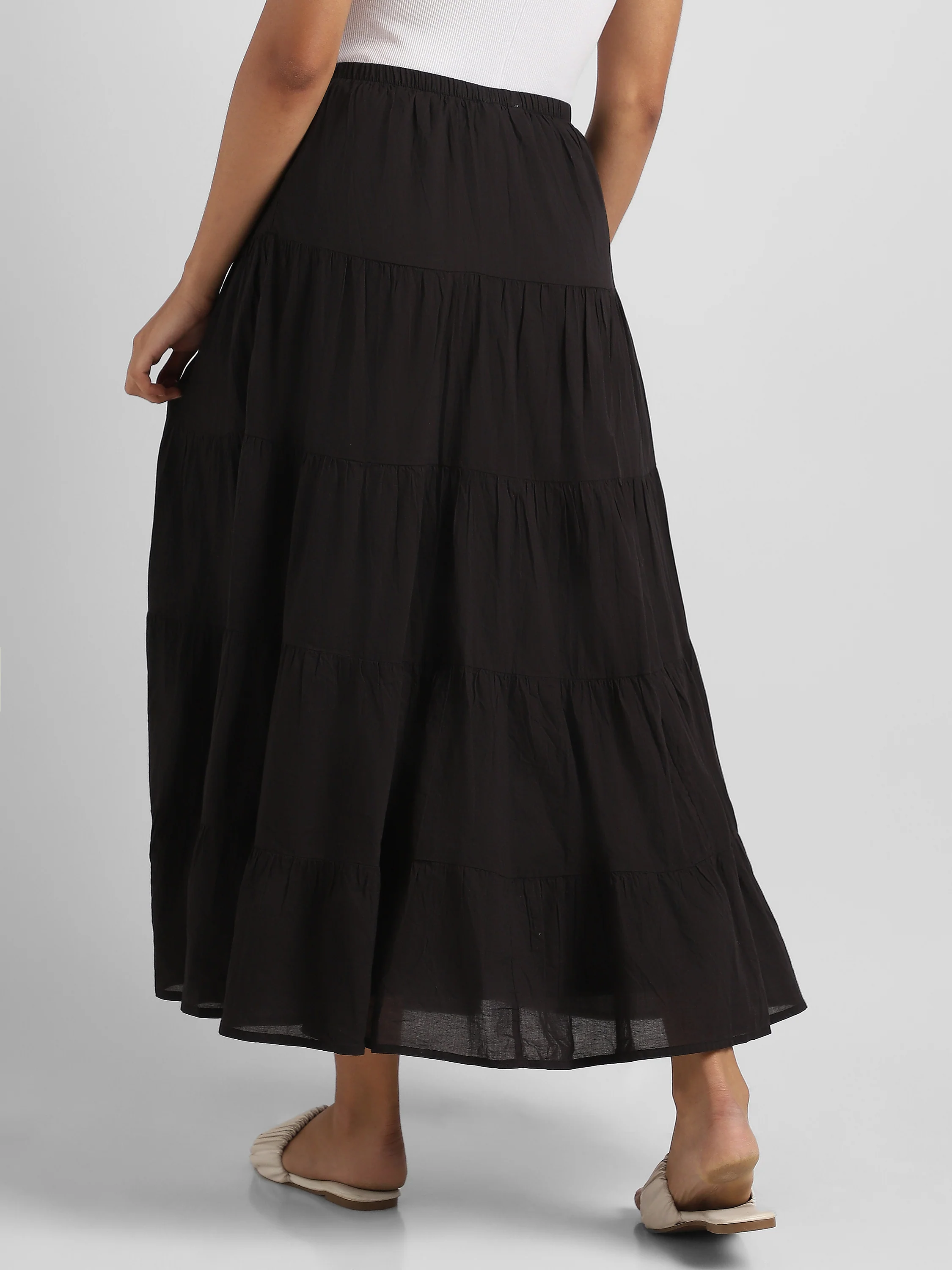 Women Black Flared Tier Maxi Skirt - Image 3