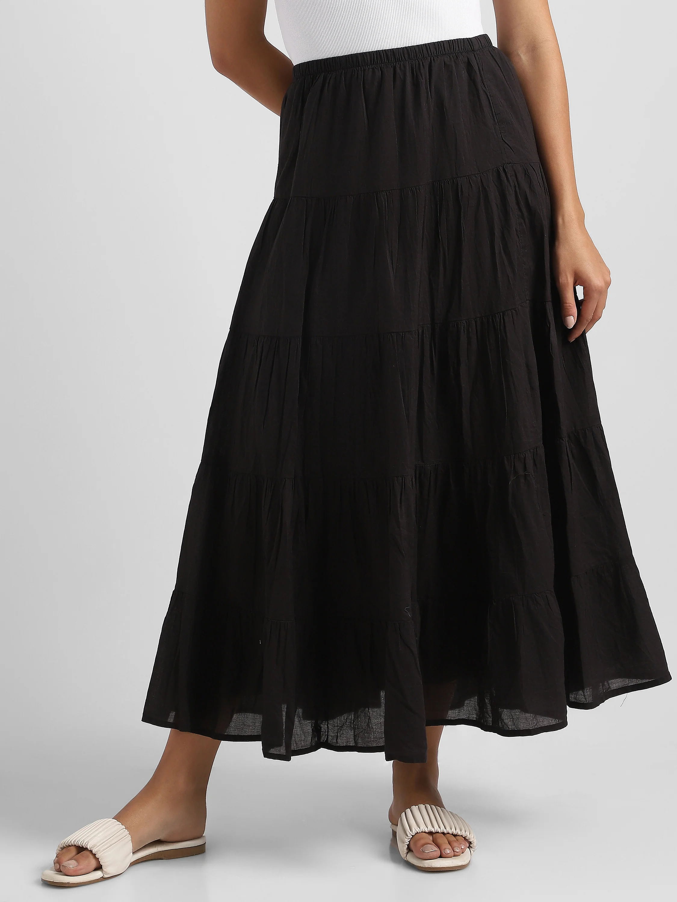 Women Black Flared Tier Maxi Skirt - Image 4