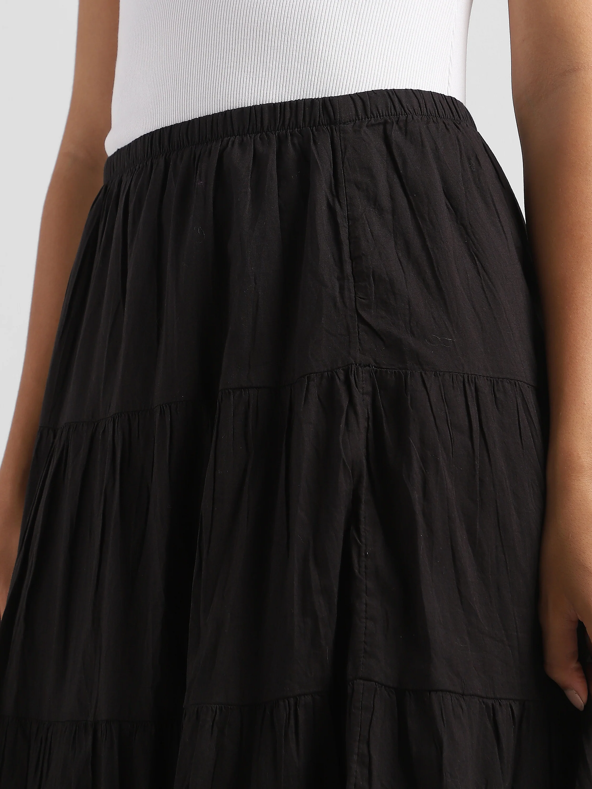 Women Black Flared Tier Maxi Skirt - Image 5