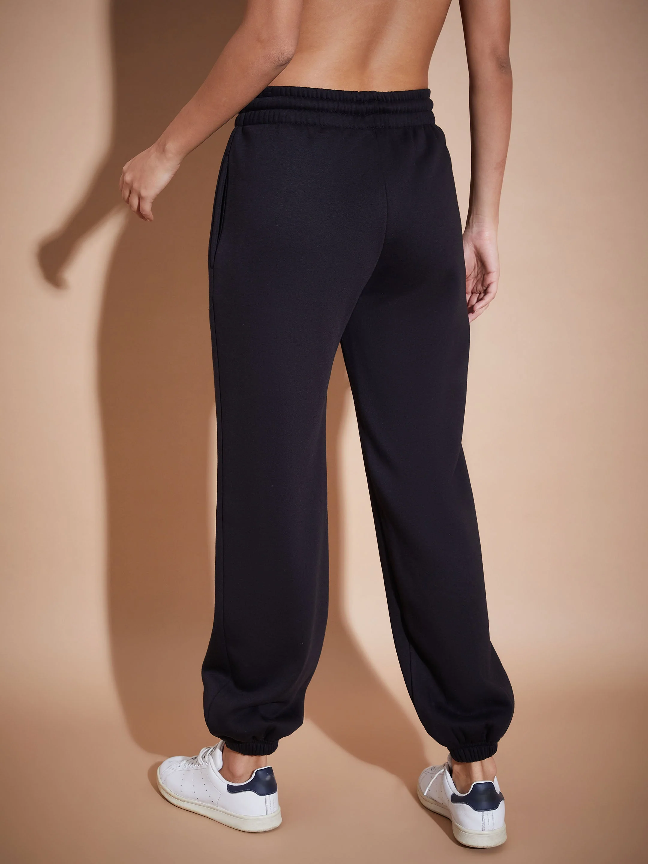 Women Black Fleece Baggy Joggers - Image 2