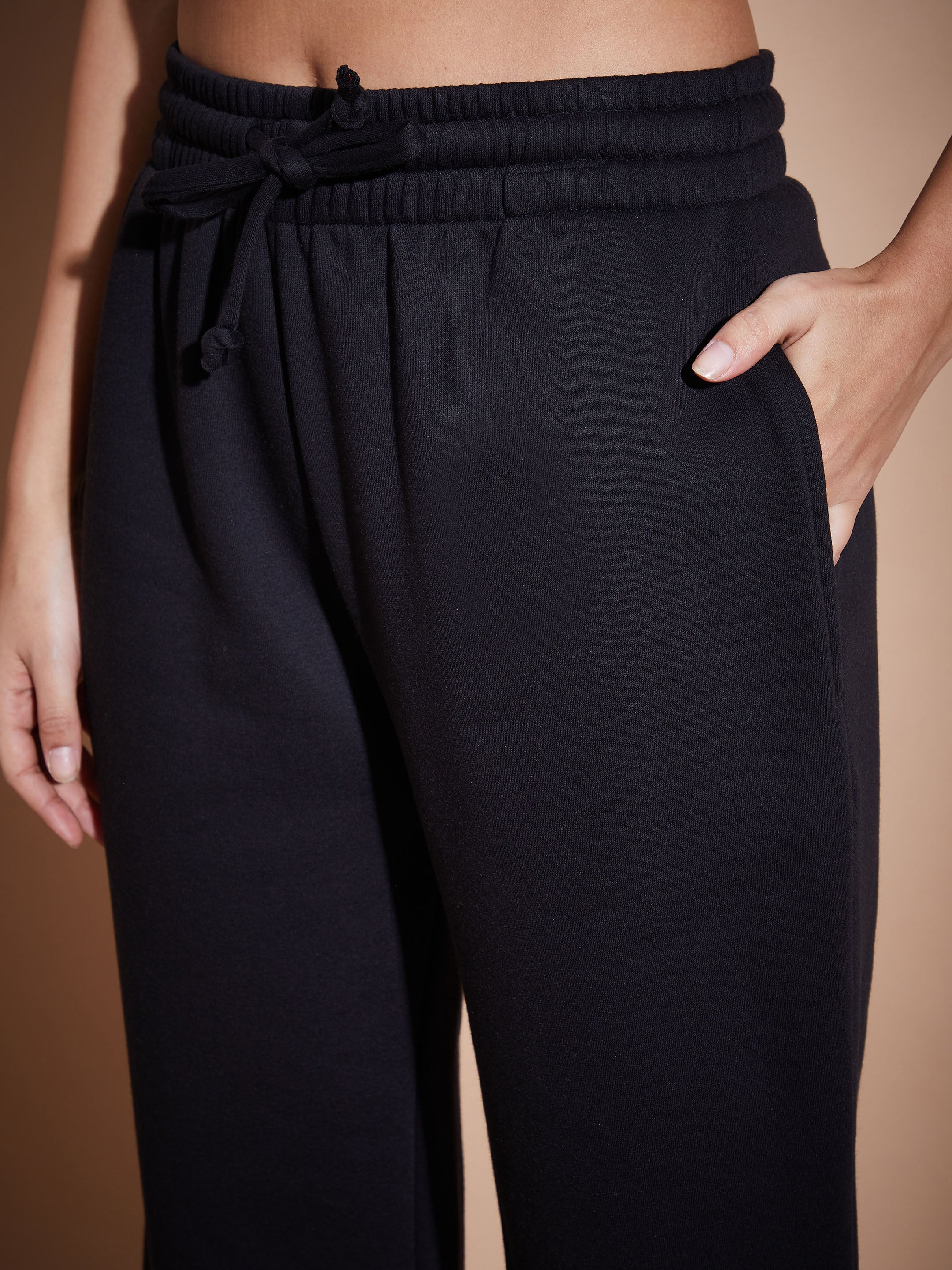 Women Black Fleece Baggy Joggers - Image 3