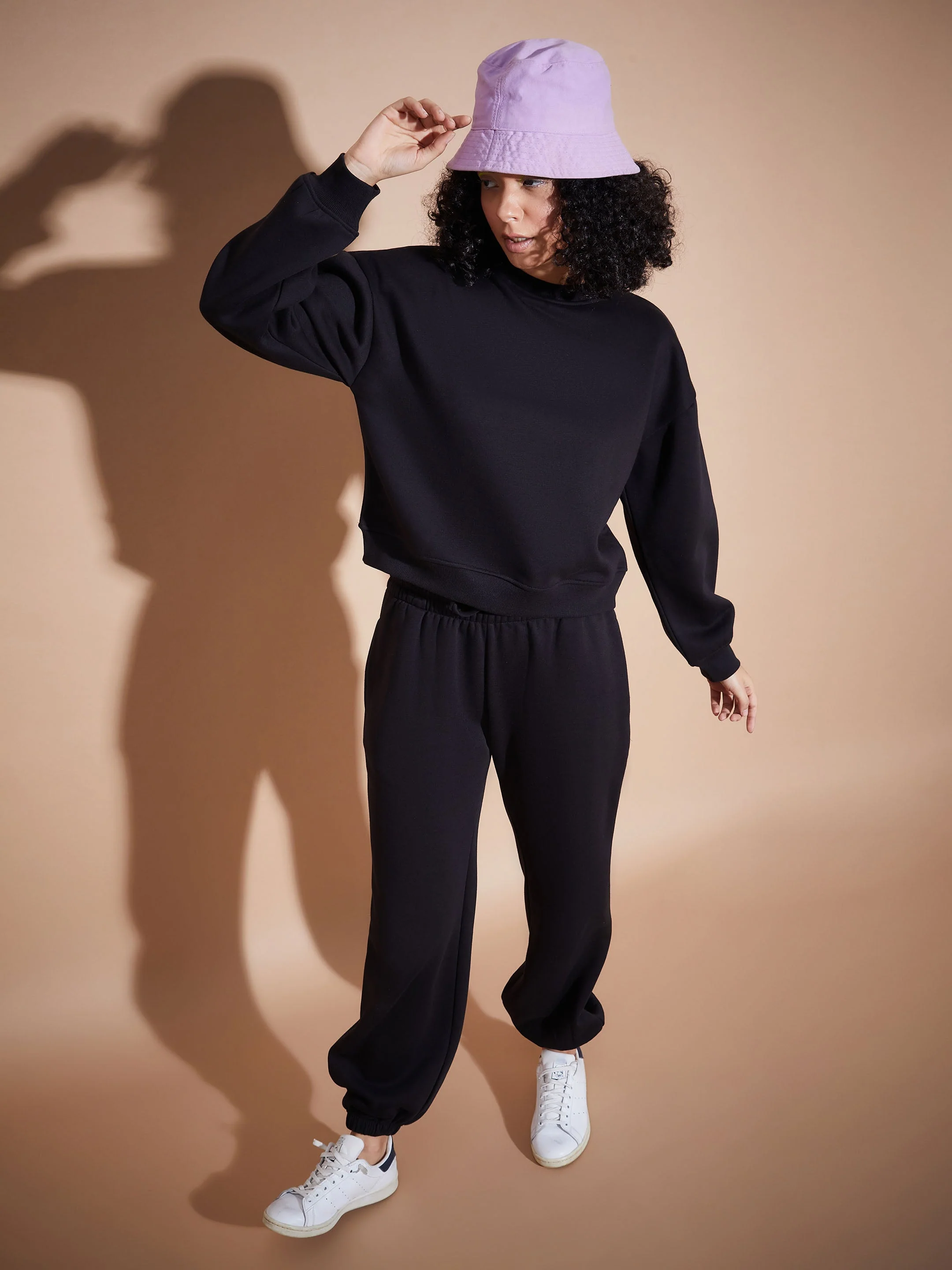 Women Black Fleece Baggy Joggers - Image 5