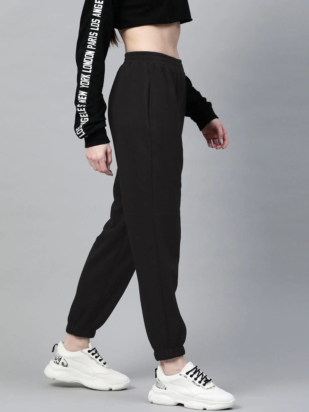 Women Black Fleece Jogger - Image 2