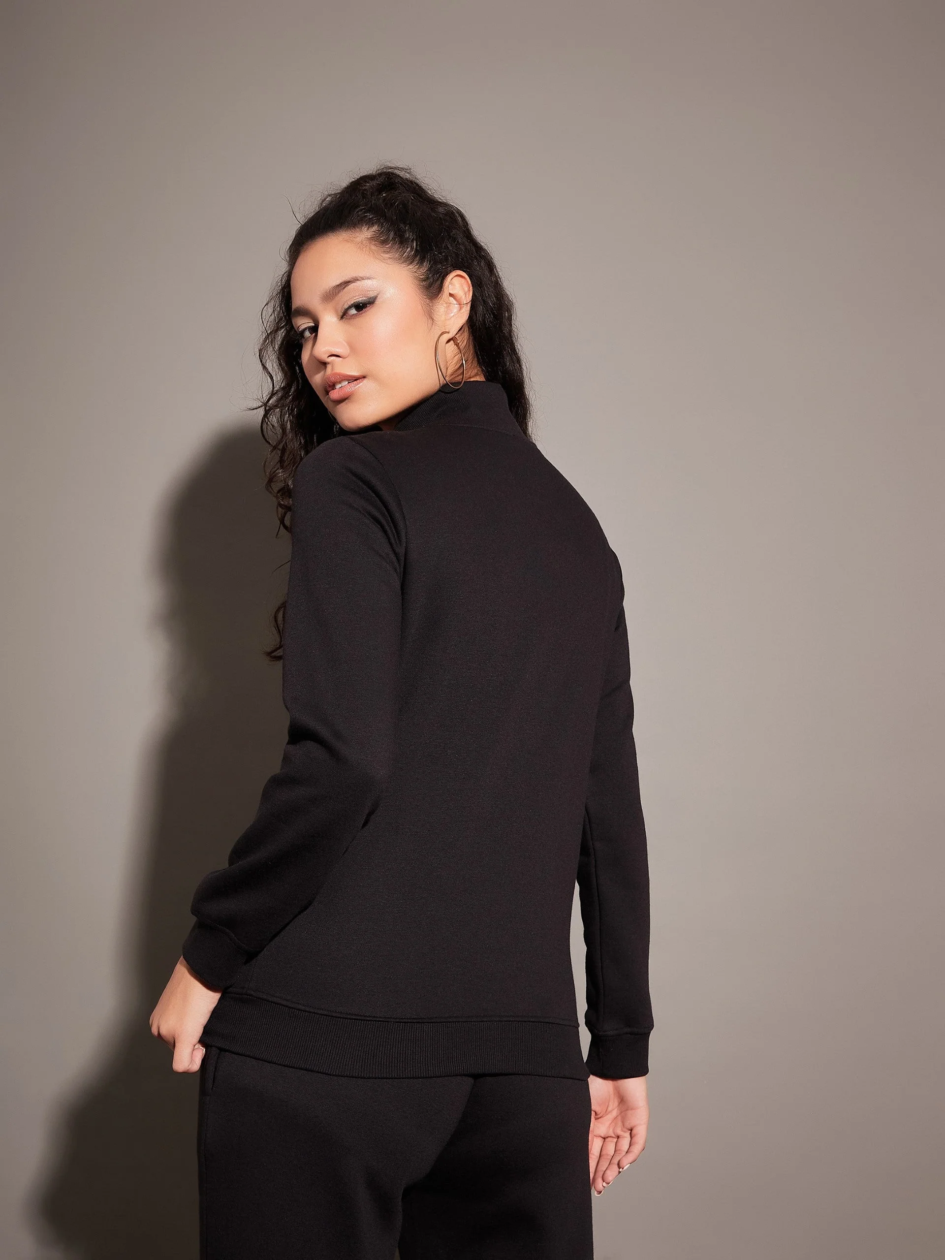 Women Black Fleece Zipper Jacket - Image 5