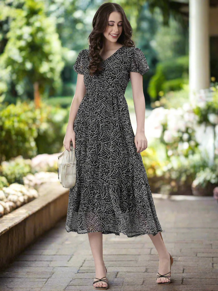Women Black Floral Chiffon Maxi Dress - Image 2