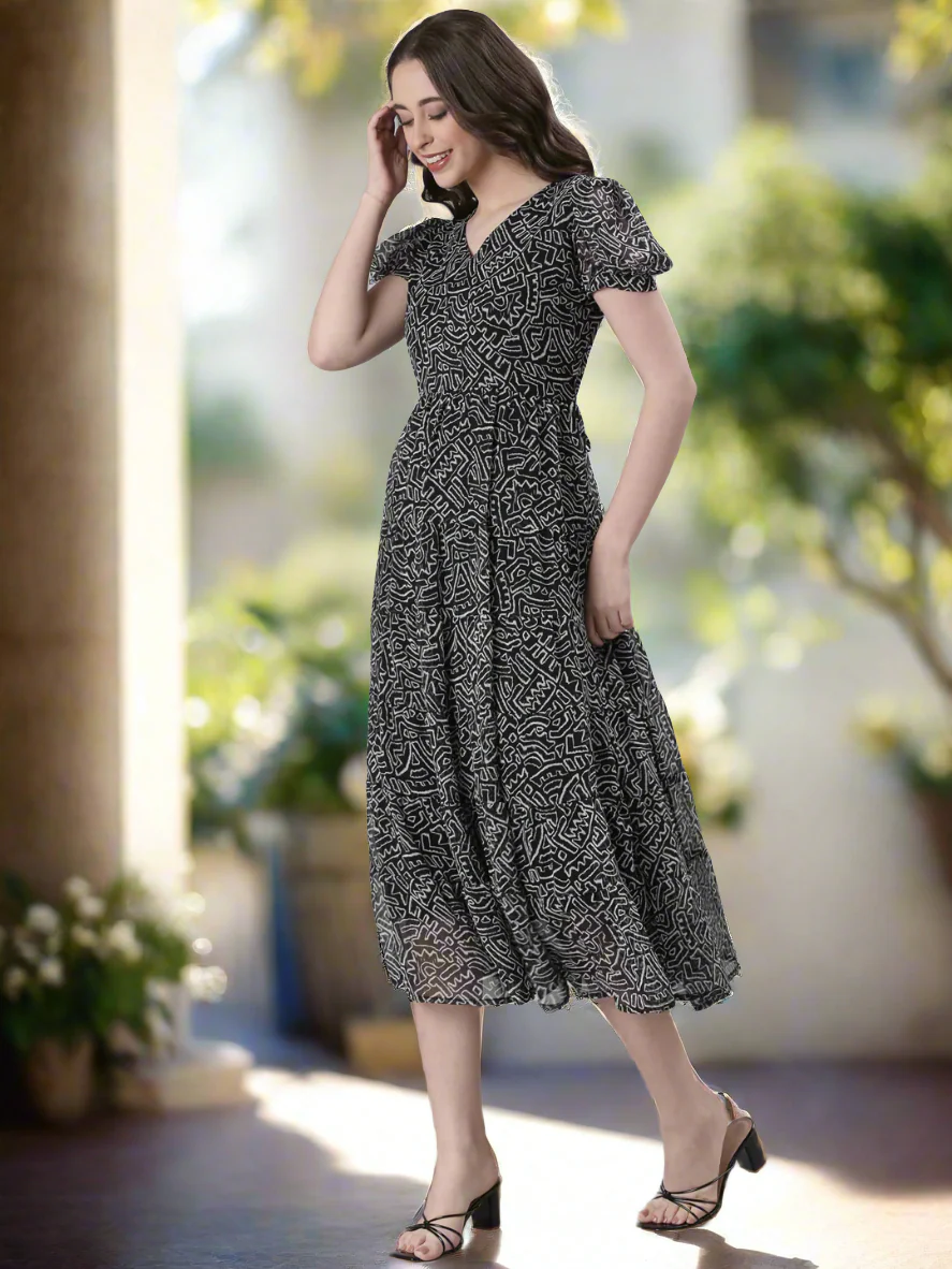 Women Black Floral Chiffon Maxi Dress - Image 3