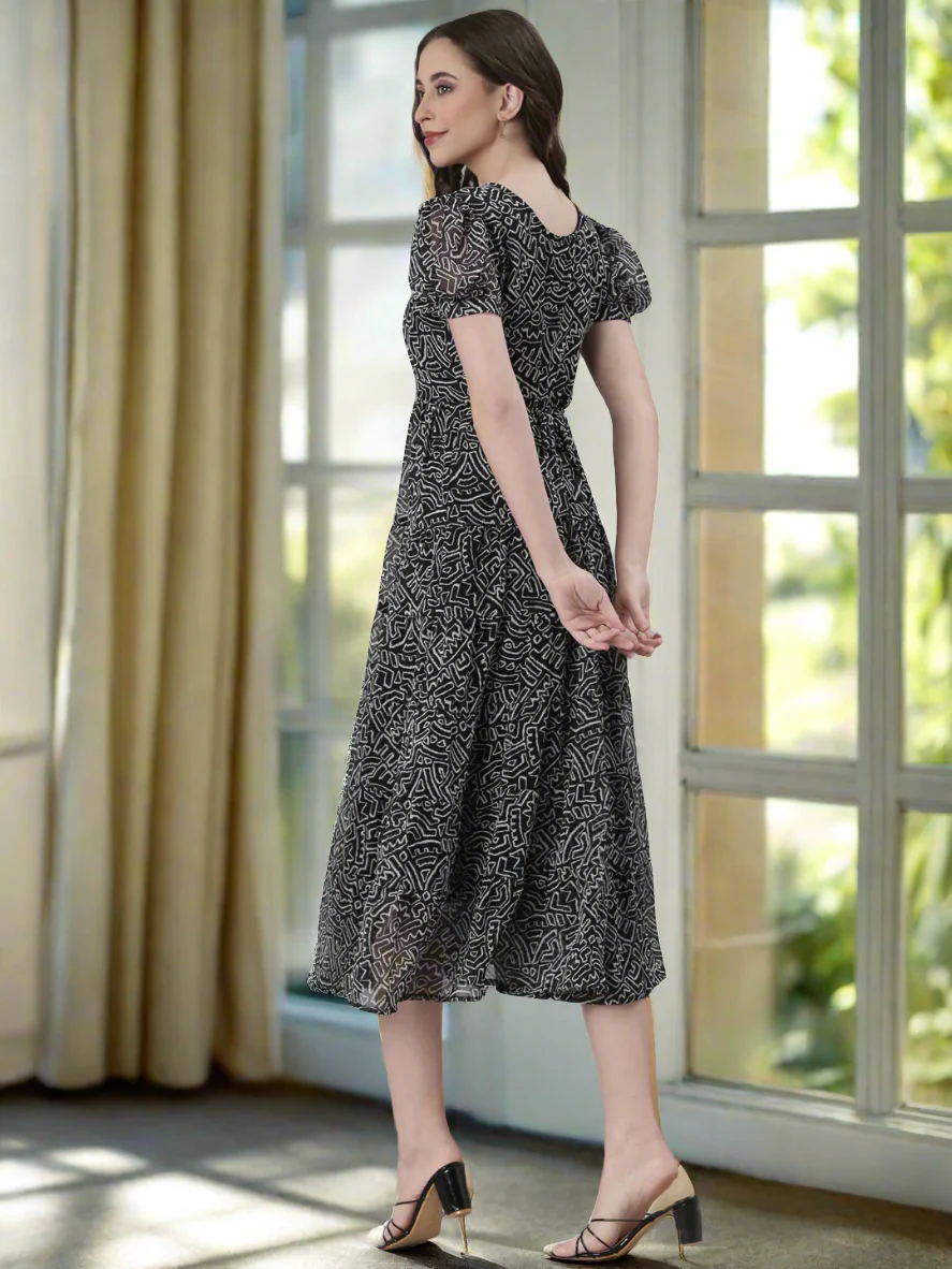 Women Black Floral Chiffon Maxi Dress - Image 4