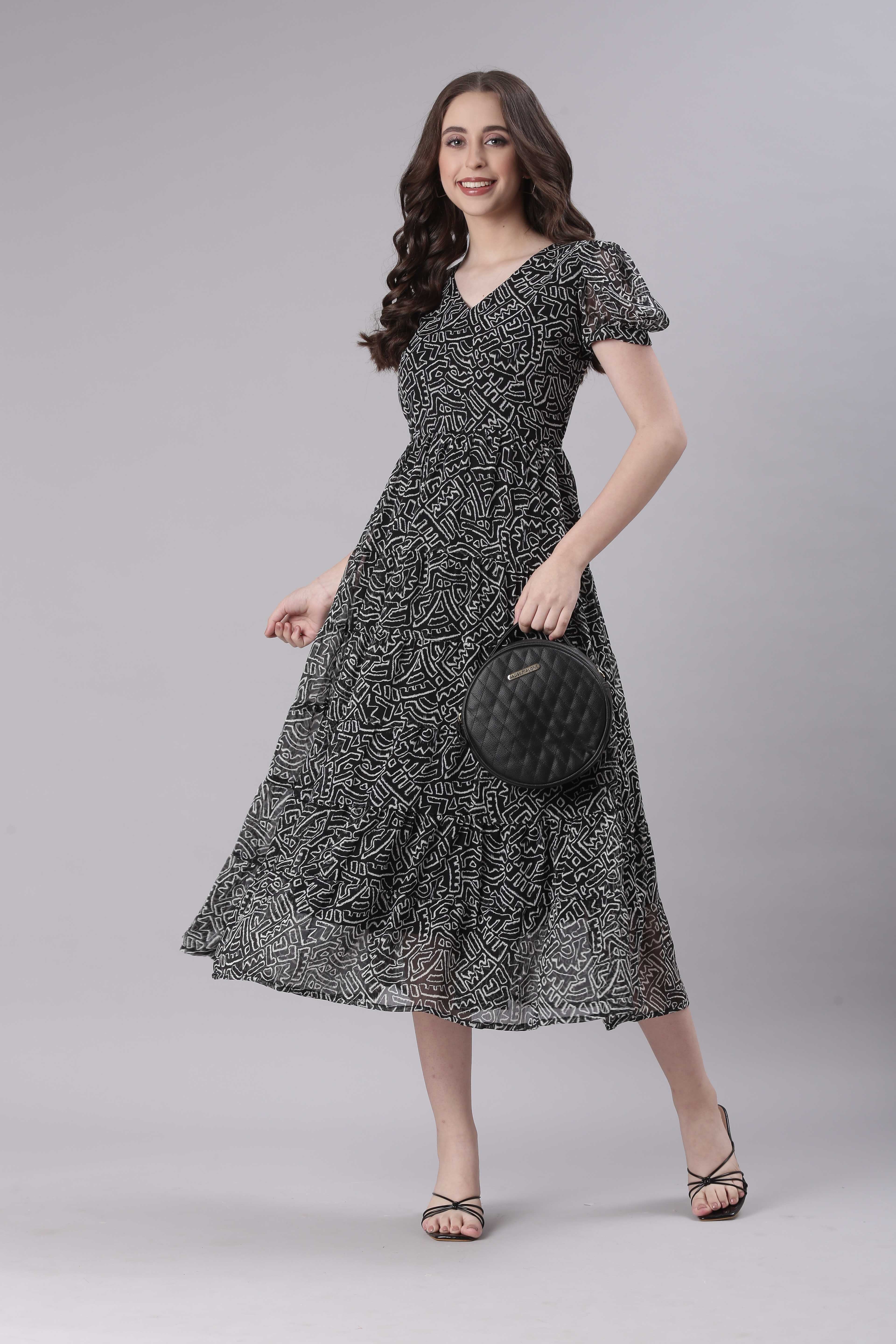 Women Black Floral Chiffon Maxi Dress - Image 5