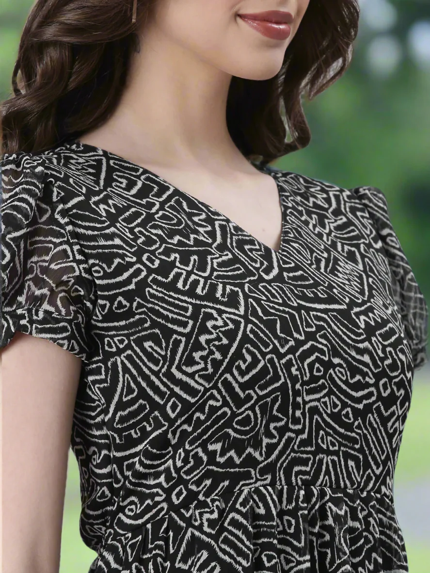 Women Black Floral Chiffon Maxi Dress - Image 6