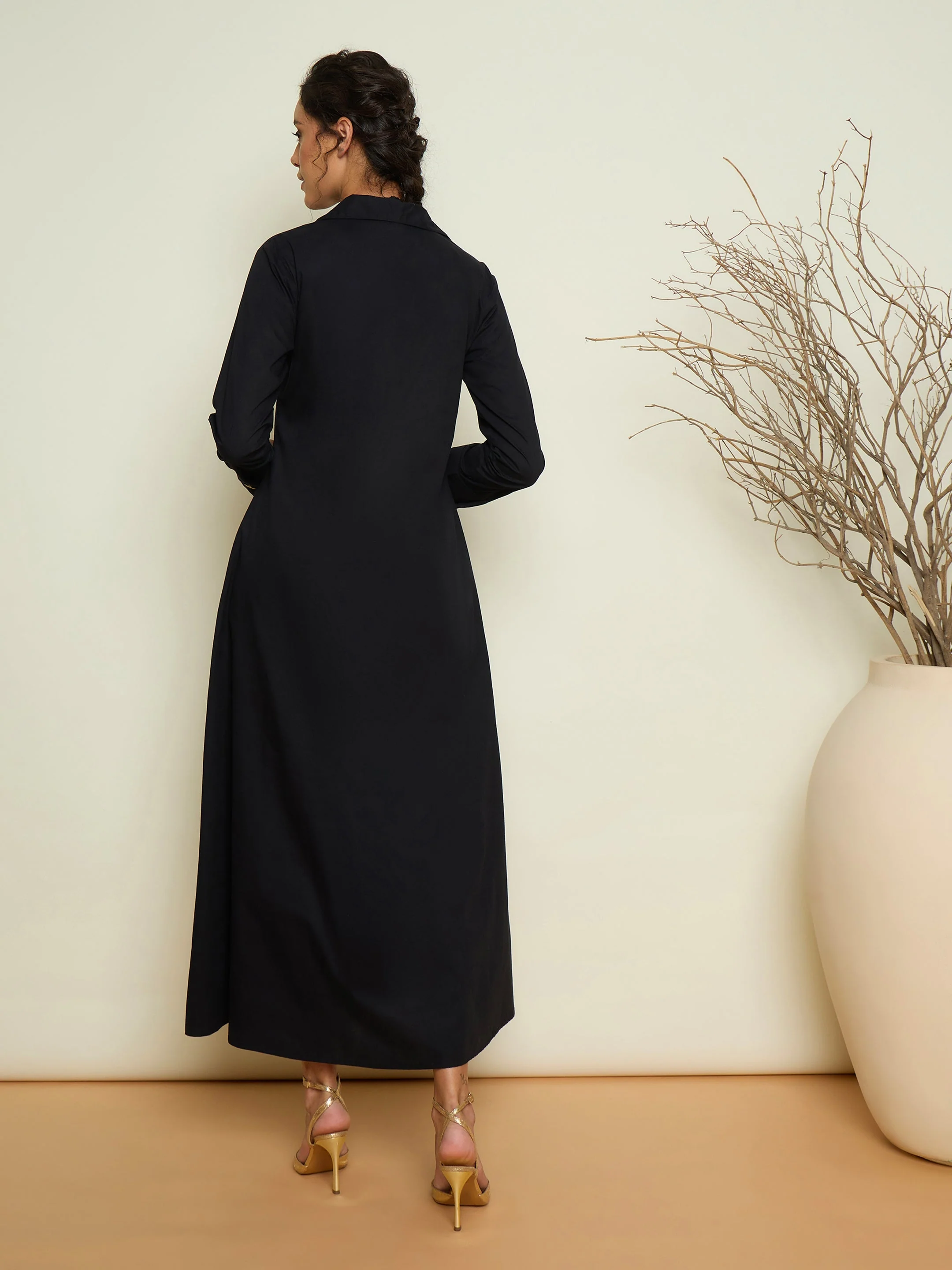 Women Black Foil Printed Longline Shirt Dress - Image 2