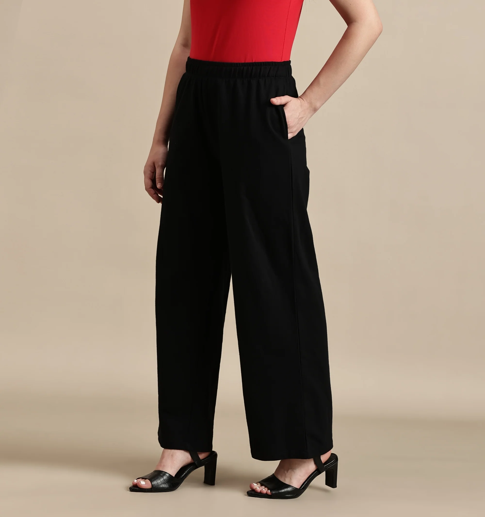 Women Black French Terry Pant - Image 6