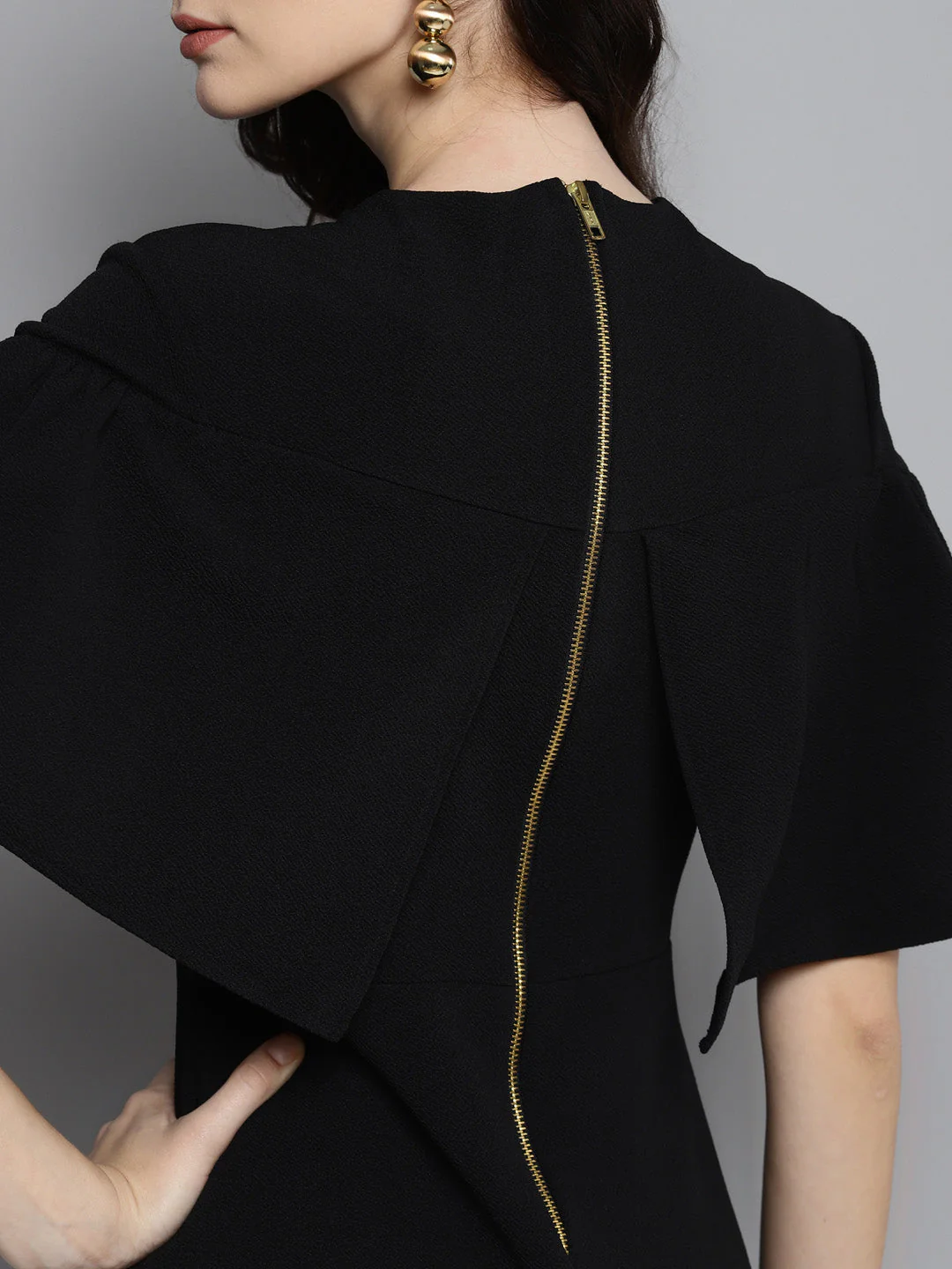 Women Black Frill Cape Bodycon Dress - Image 5