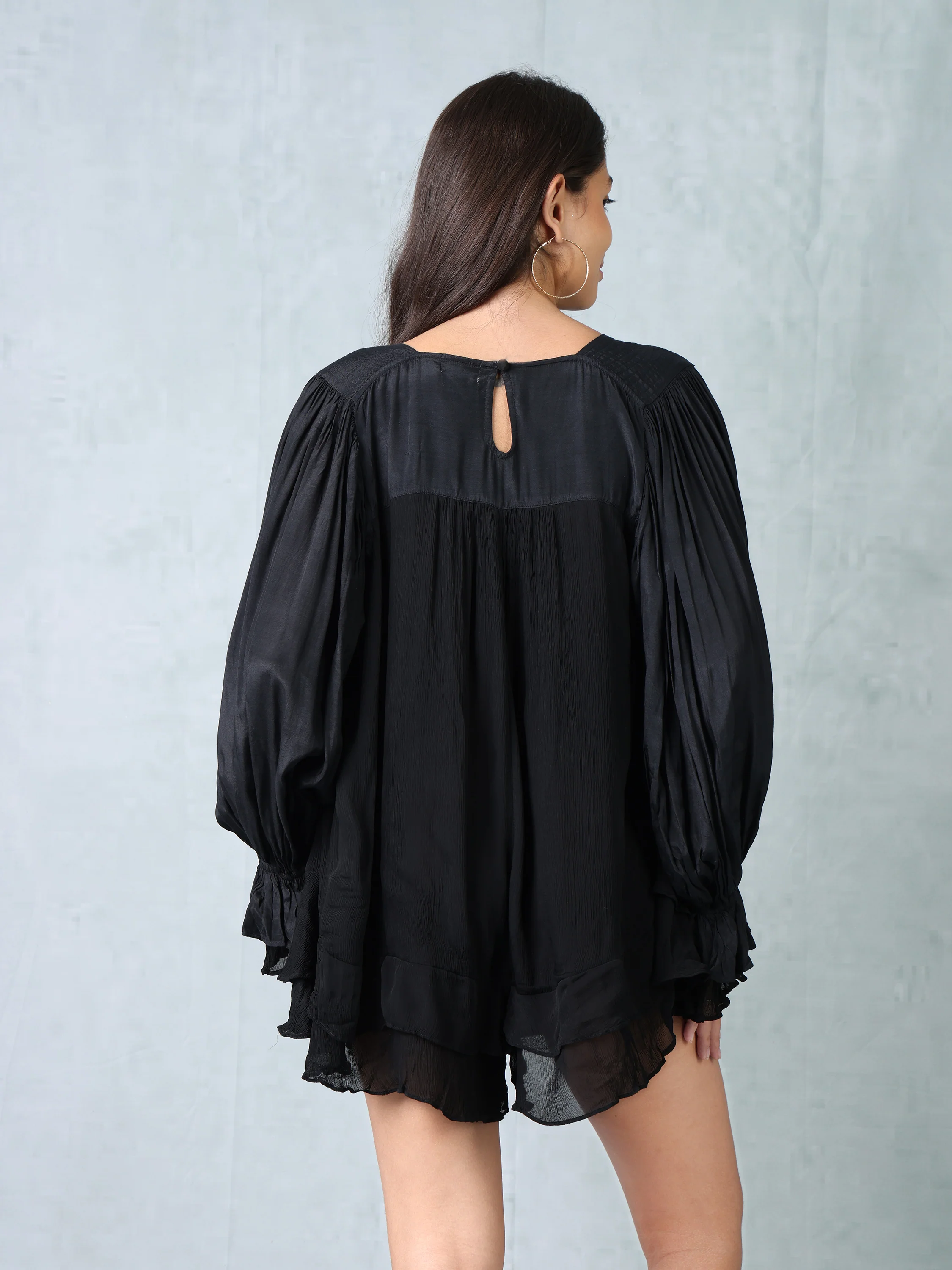 Women Black Frill Neck Comfort Fit Romper - Image 3