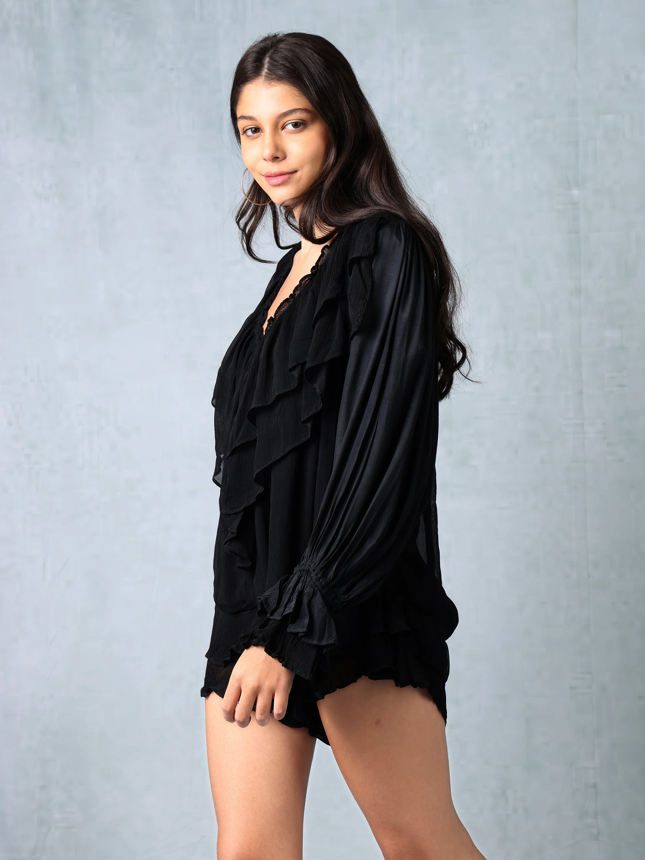 Women Black Frill Neck Comfort Fit Romper - Image 6