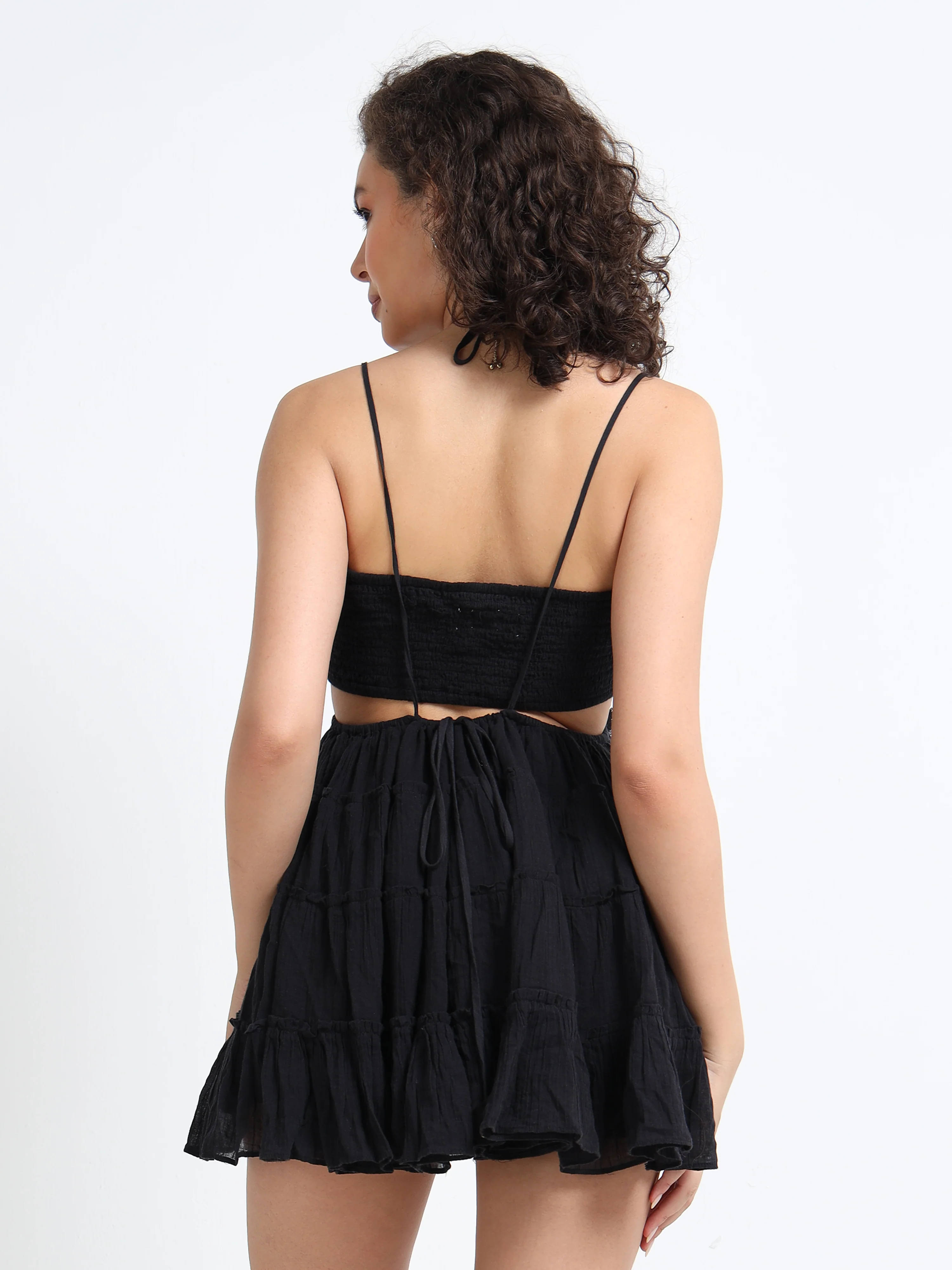 Women Black Frilled Tier Dress - Image 3