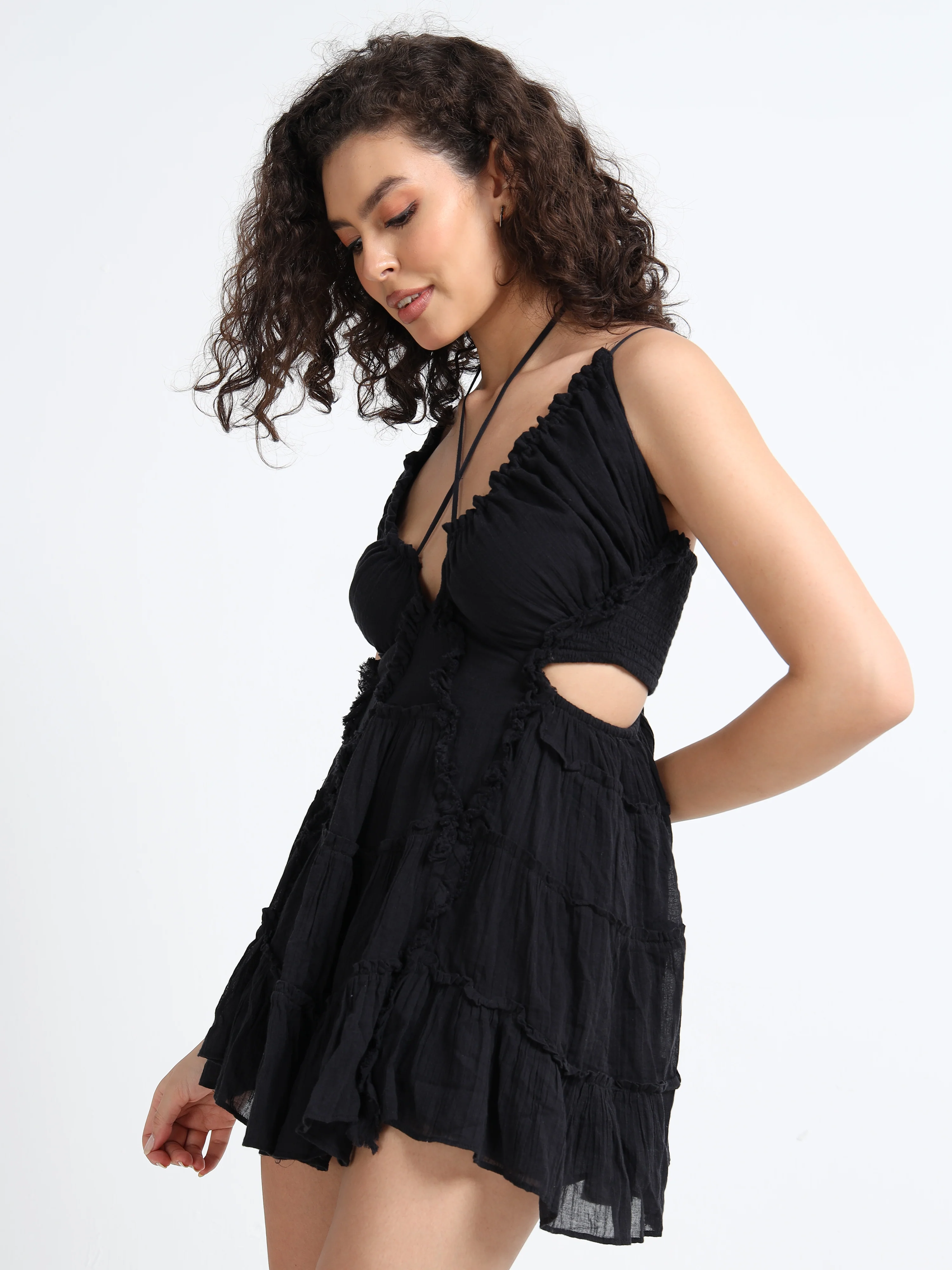 Women Black Frilled Tier Dress - Image 6