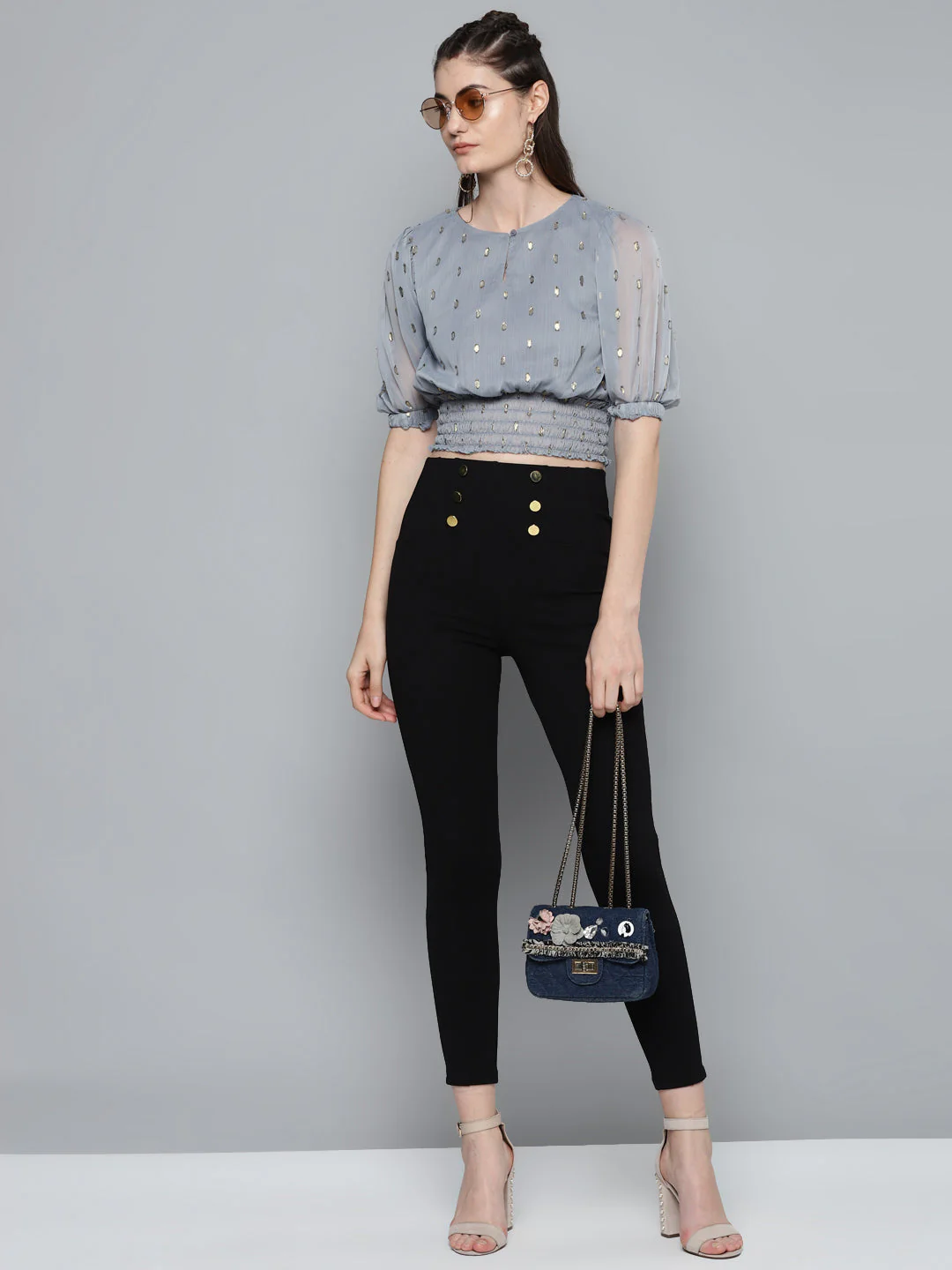 Women Black Front Button High Waist Jeggings - Image 4