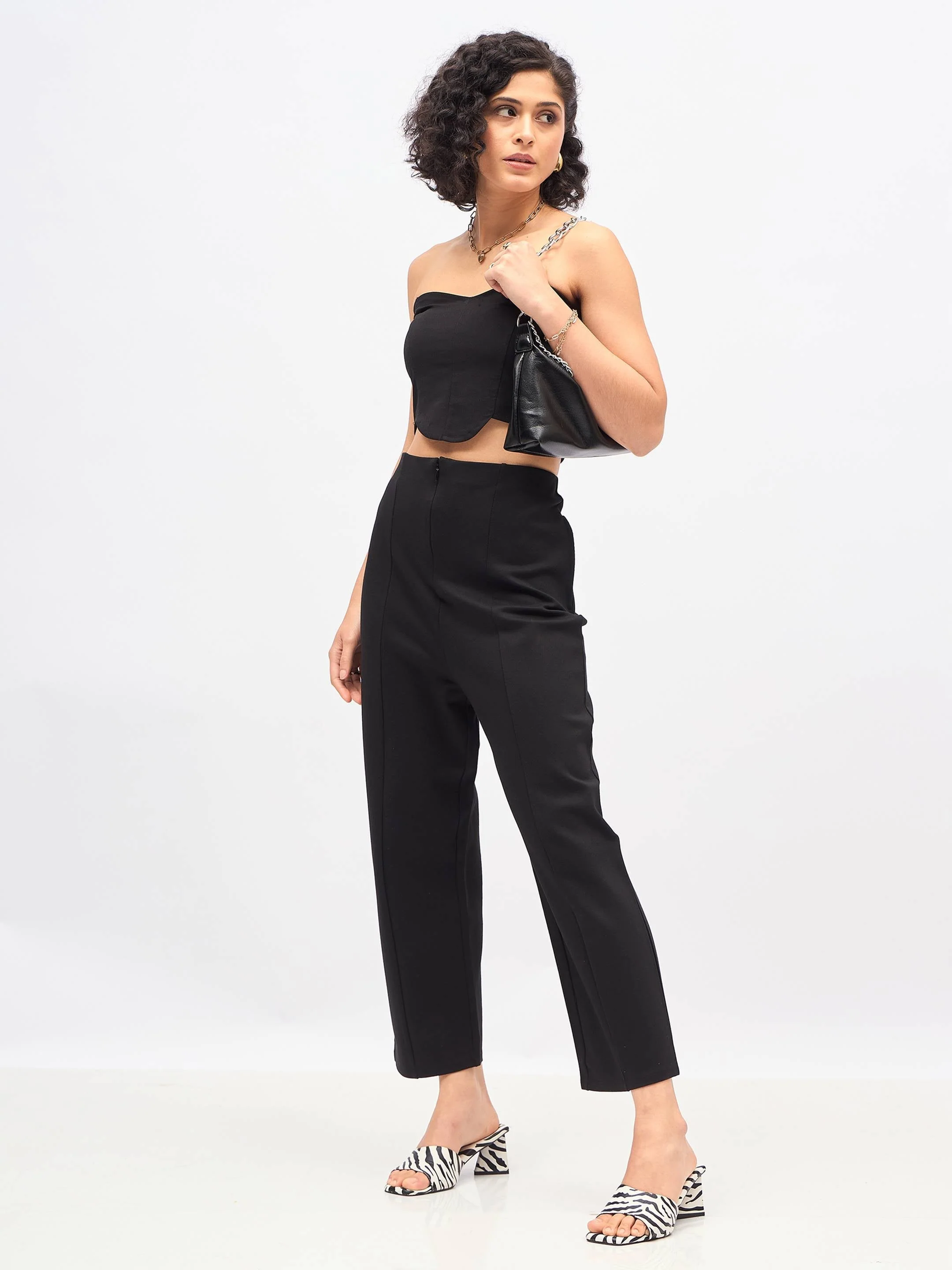 Women Black Front Darted High Waisted Pants - Image 6