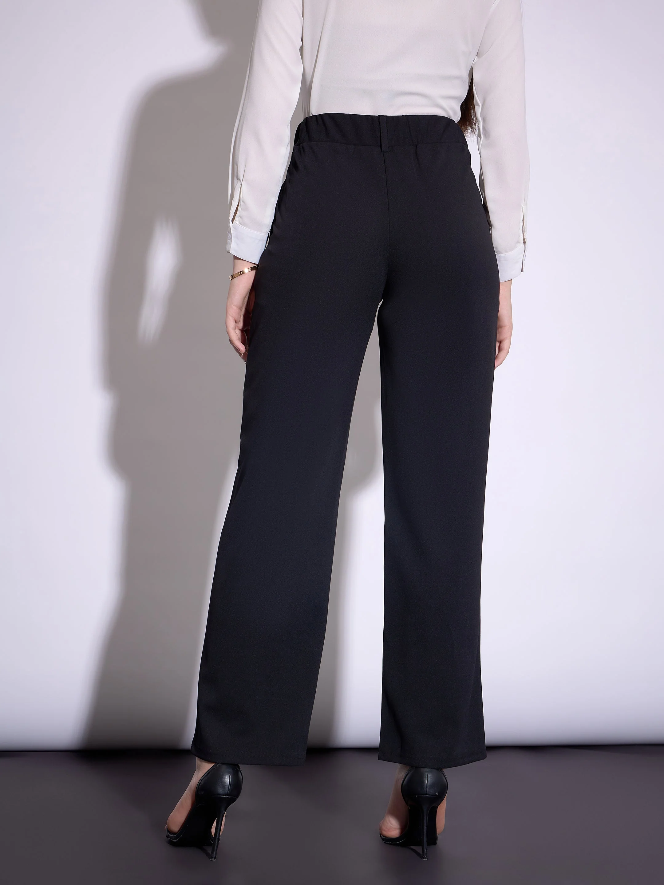 Women Black Front Darted Pants - Image 2