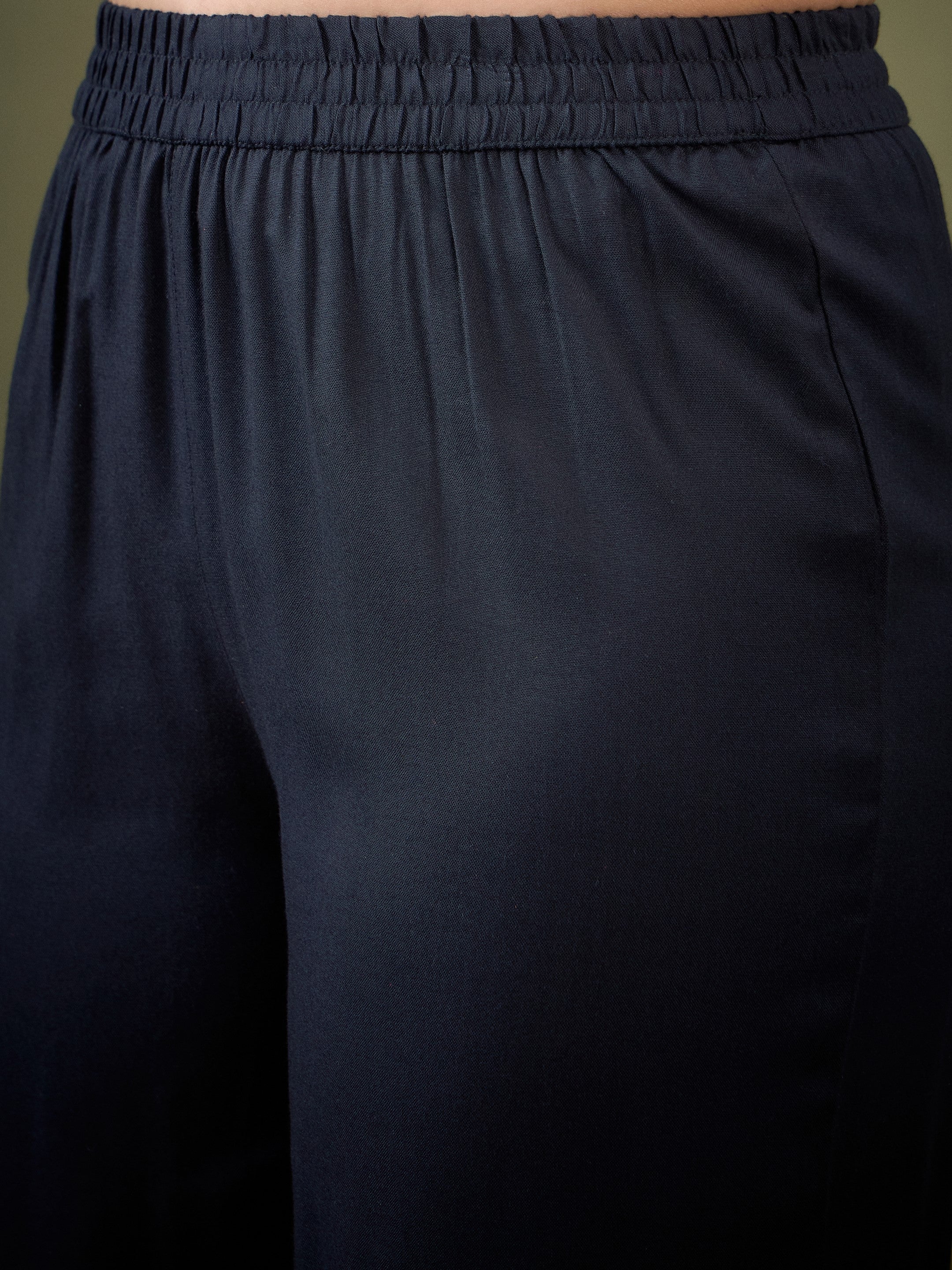 Women Black Front Yoke Embroidered Shirt With Palazzos - Image 5