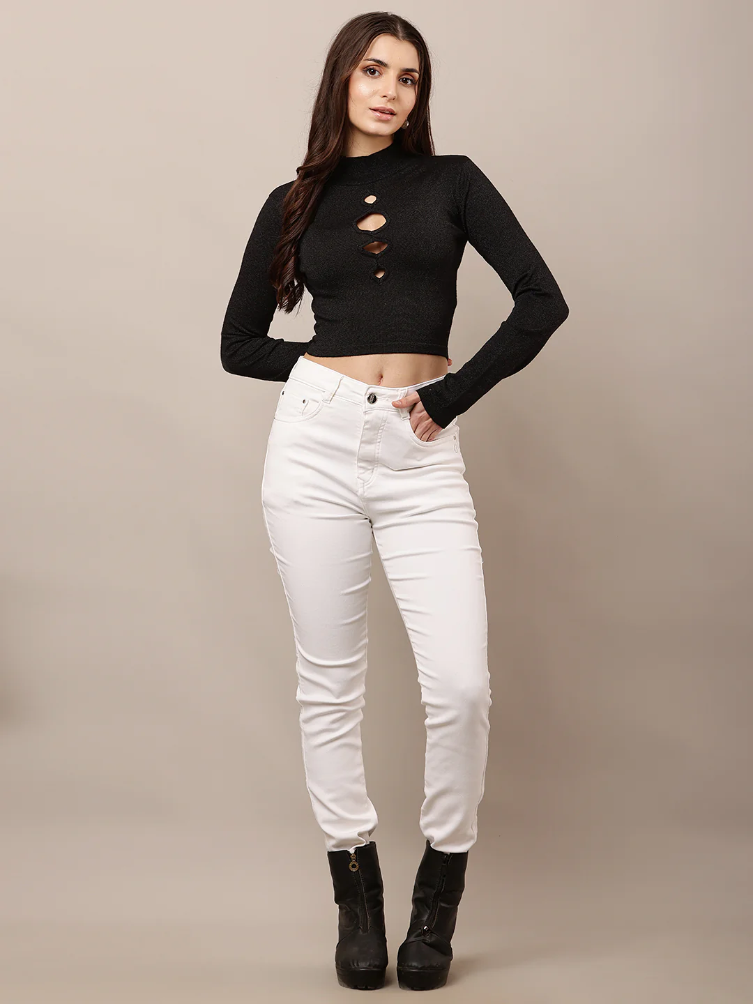 Women Black Full Sleeve Turtle Neck Top - Image 3