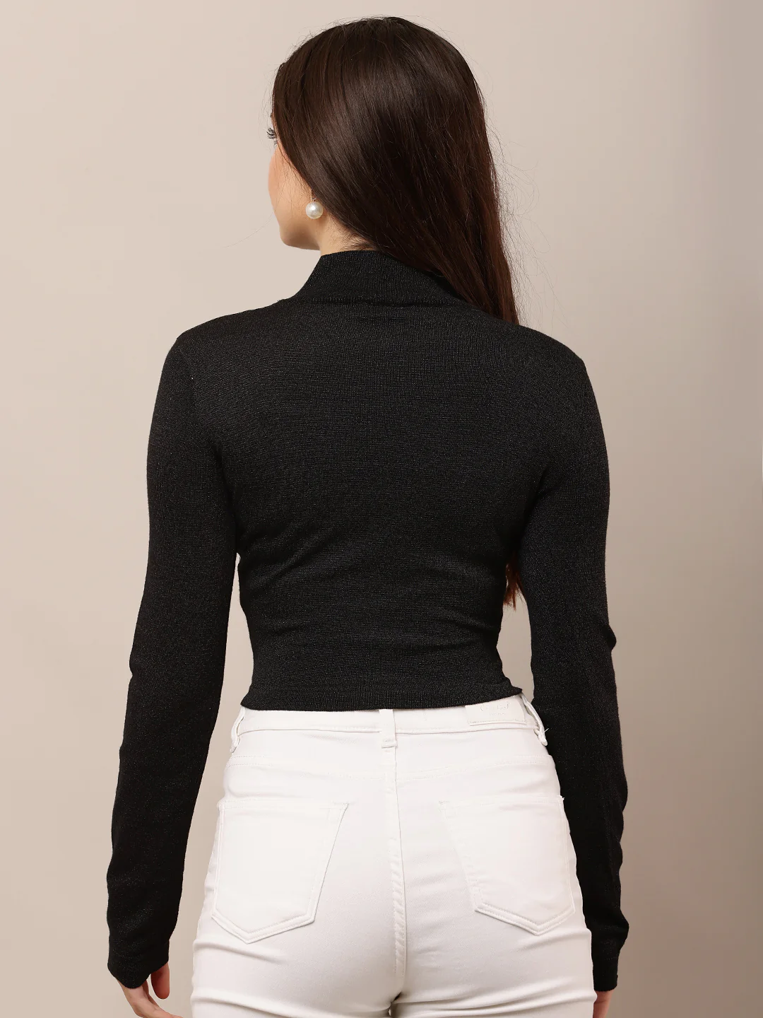 Women Black Full Sleeve Turtle Neck Top - Image 4