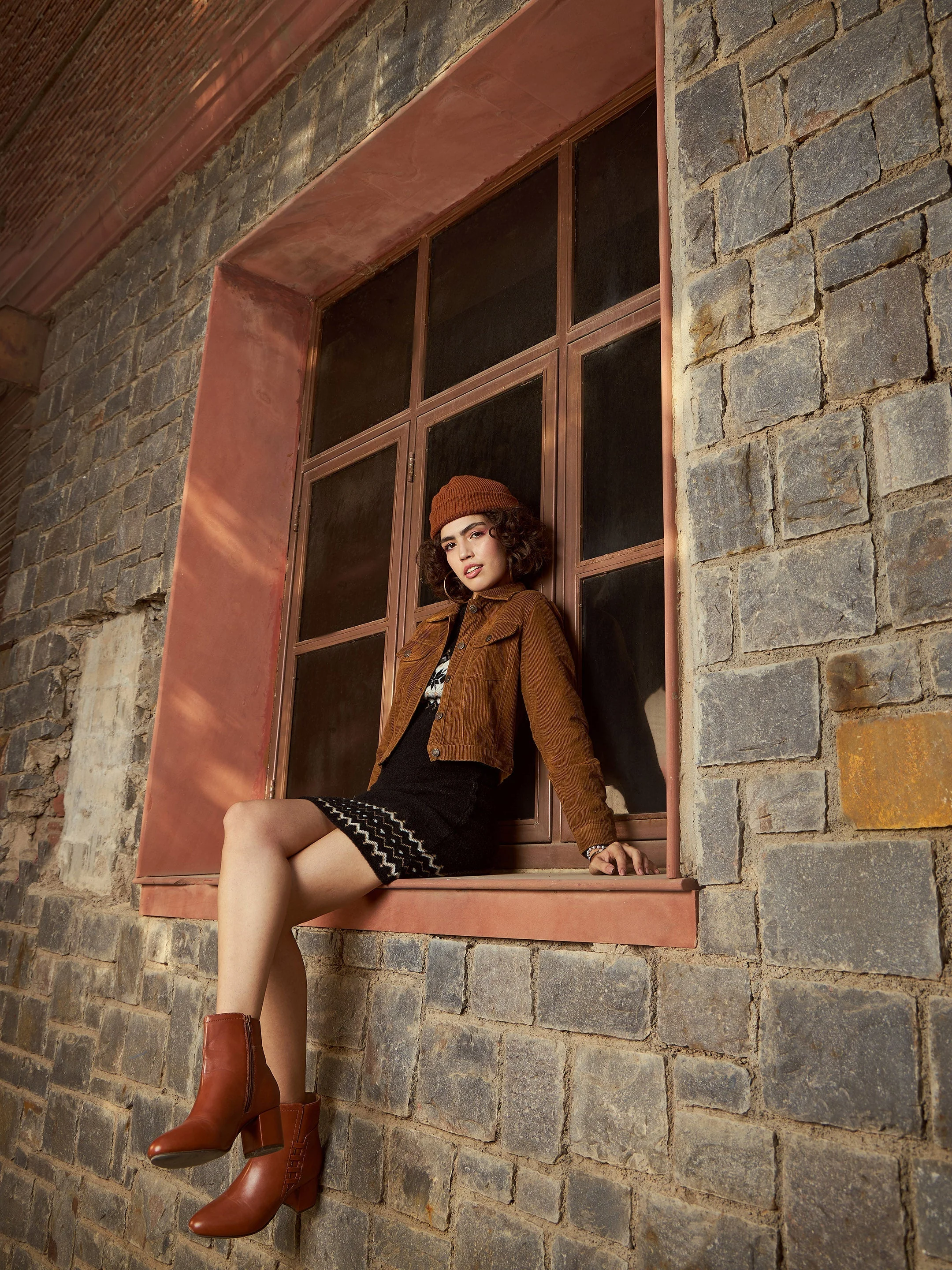 Women Black Geo Border Woolen Sweater Dress - Image 6