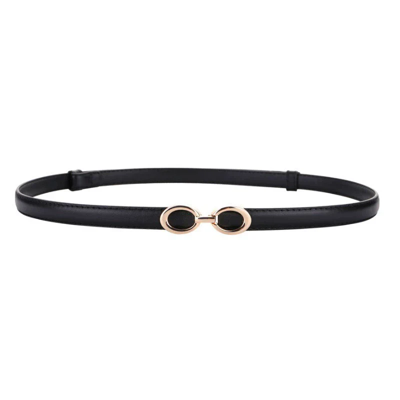Women Black Gold Infinity Buckle Black Belt - Image 2