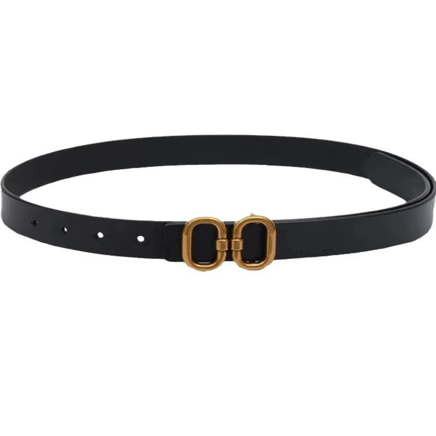 Women Black Gold Interlocking Oval Black Belt - Image 2