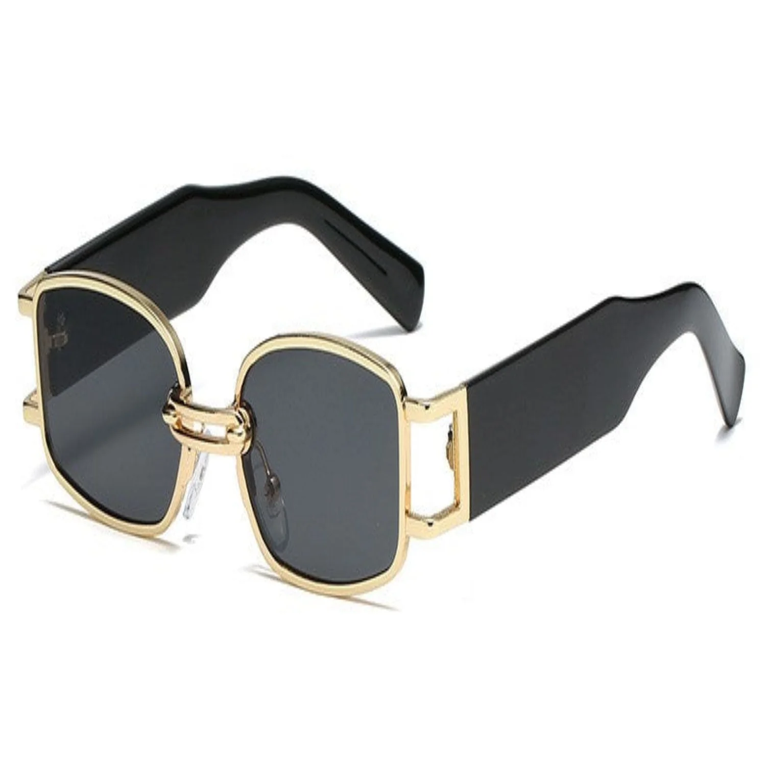 Women Black & Gold Rectangular Retro Sunglasses