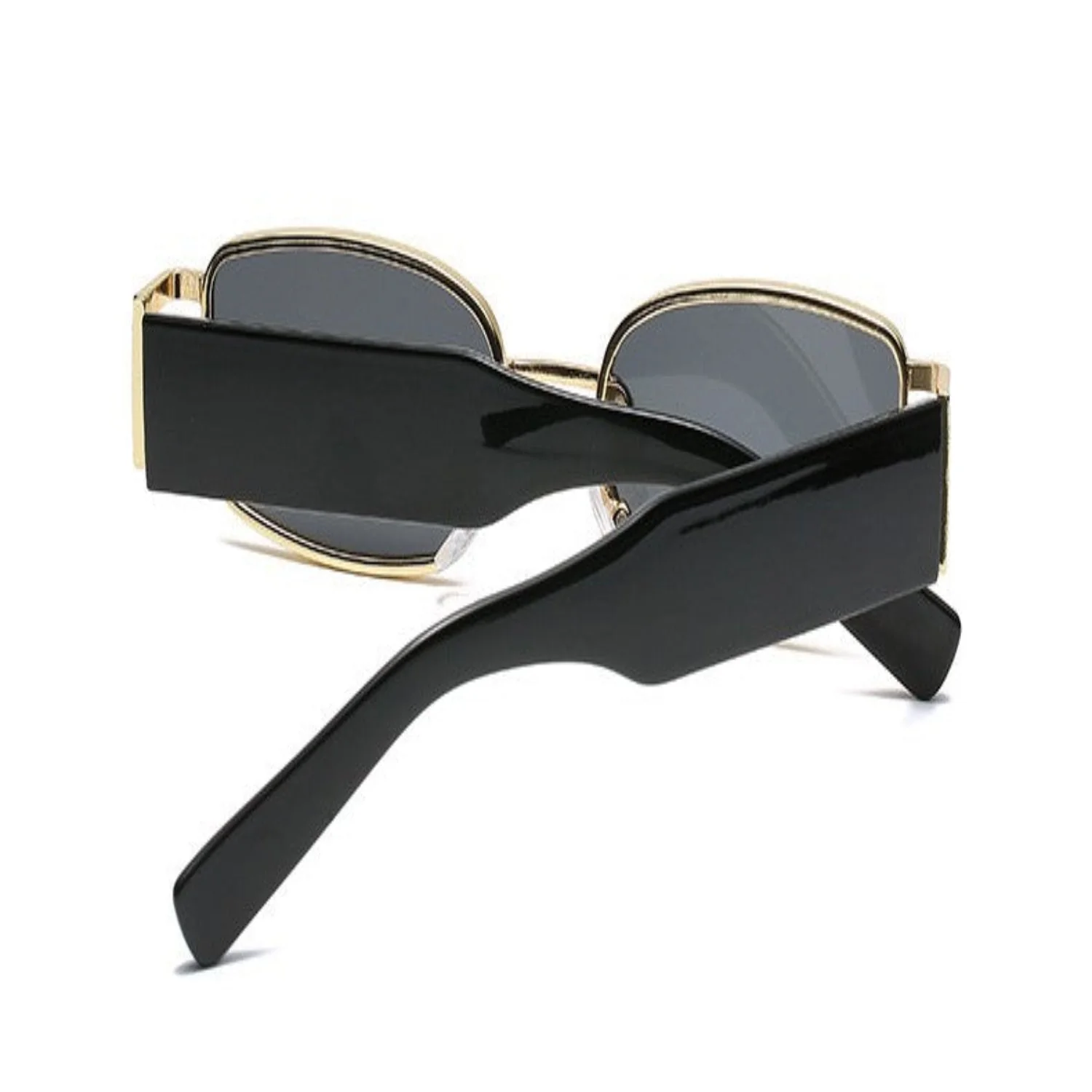 Women Black & Gold Rectangular Retro Sunglasses - Image 2