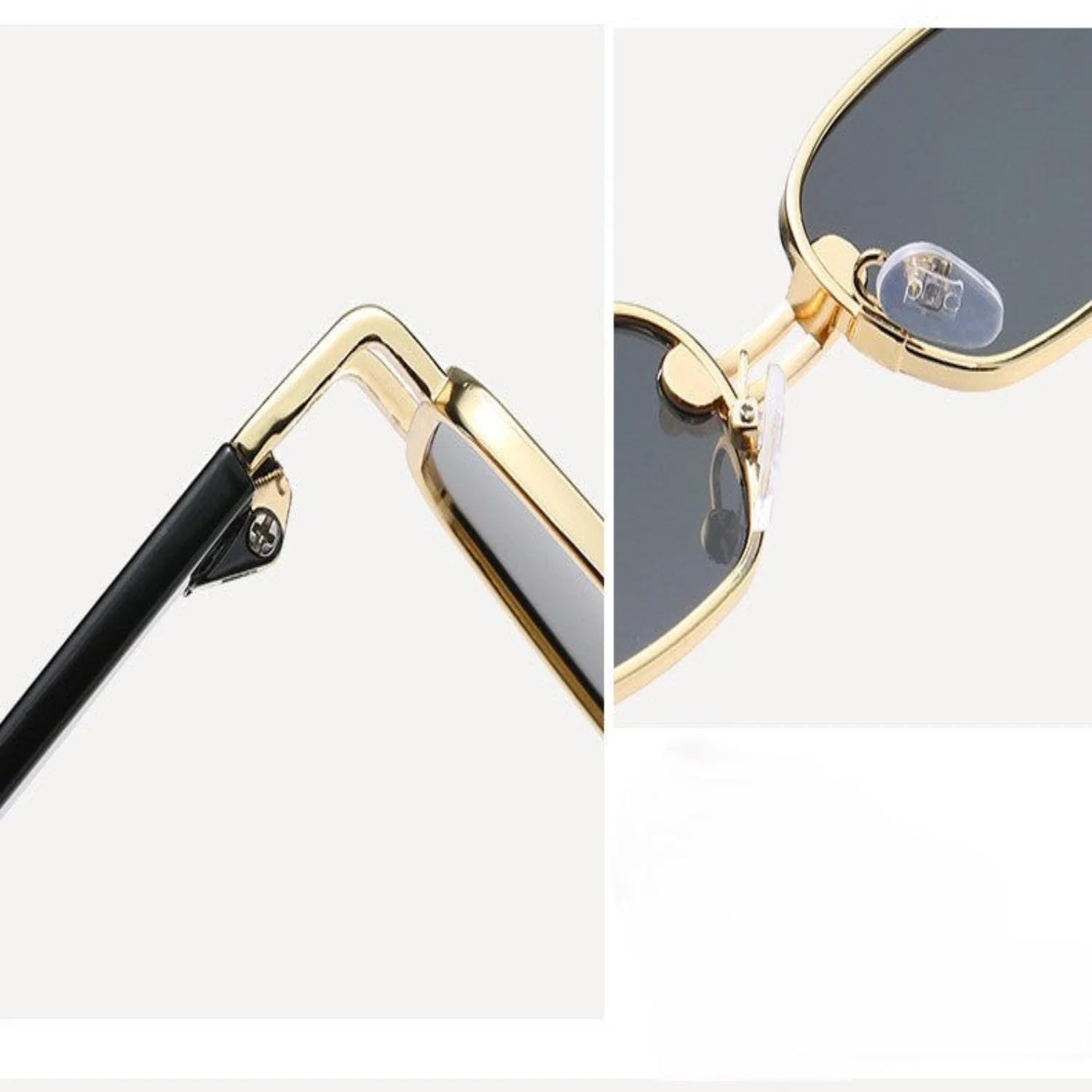Women Black & Gold Rectangular Retro Sunglasses - Image 3