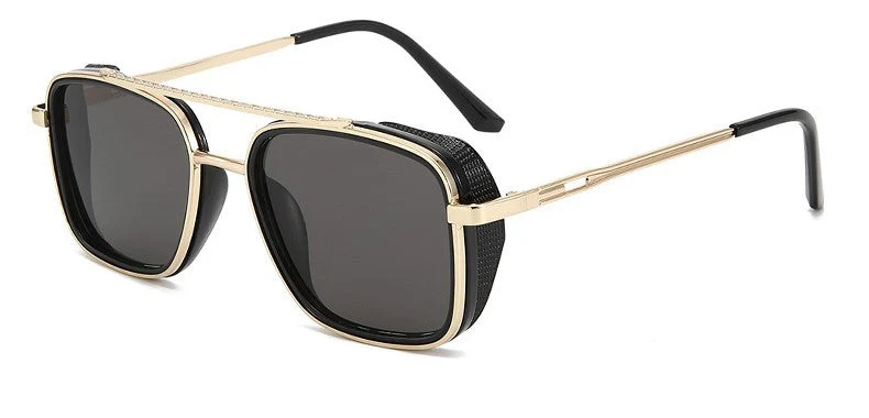 Women Black Gold Retro Sunglasses - Image 2