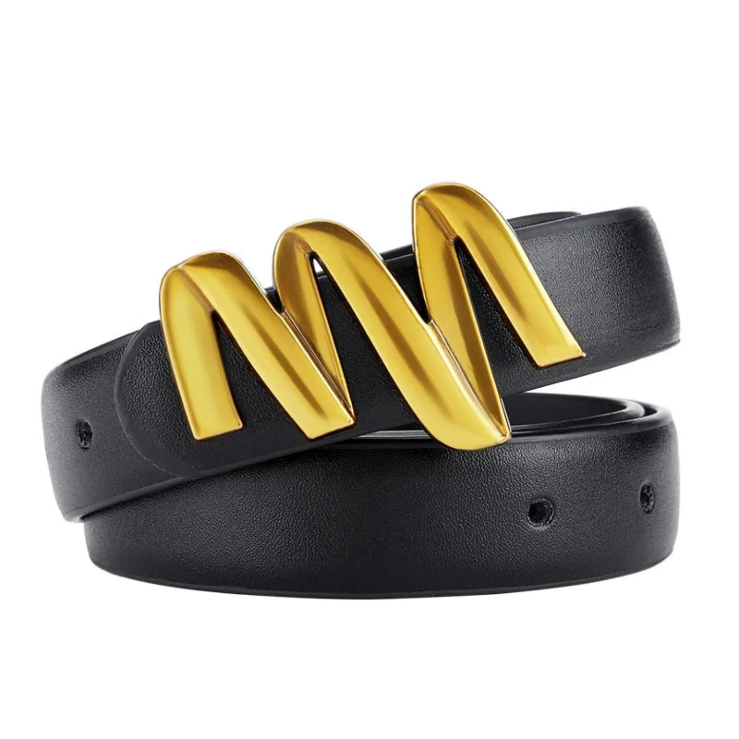 Women Black Gold Sculptural M Buckle Belt - Image 2