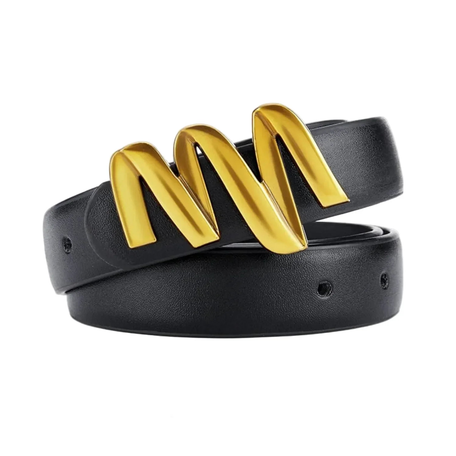 Women Black Gold Sculptural M Buckle Belt - Image 4