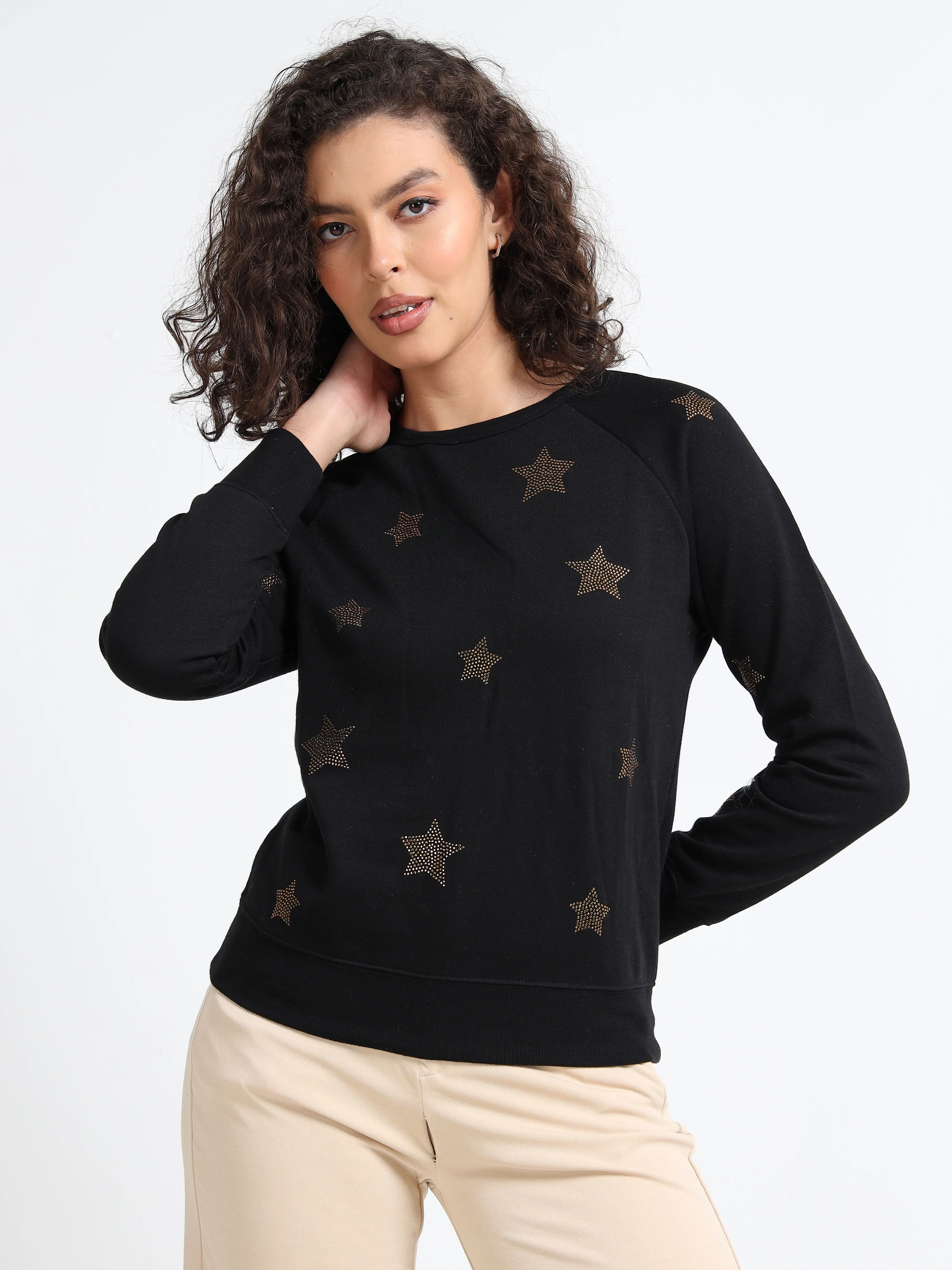 Women Black Gold Star Sweater - Image 6