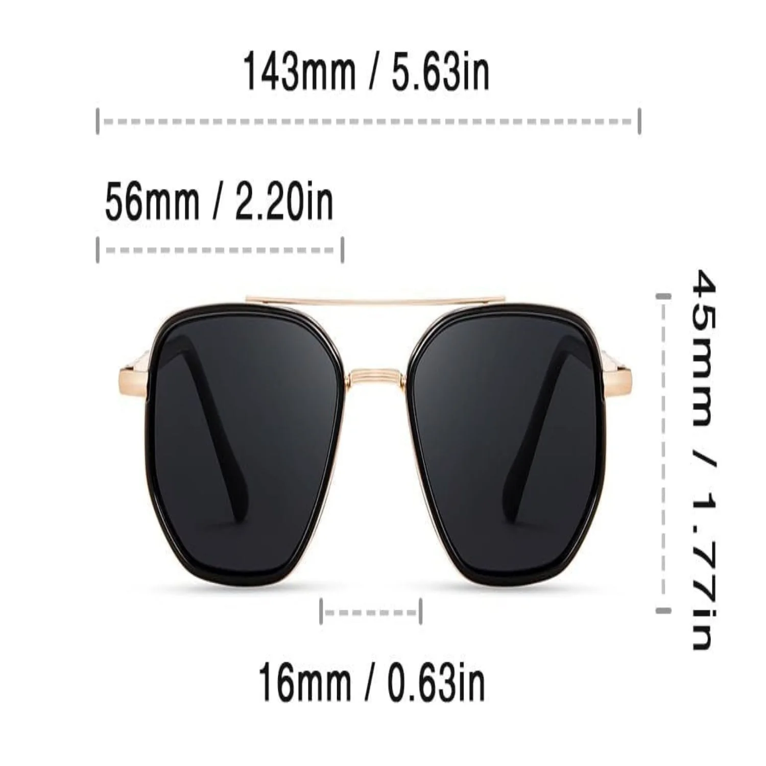 Women Black & Gold Tinted Retro Square Metal Sunglasses - Image 3