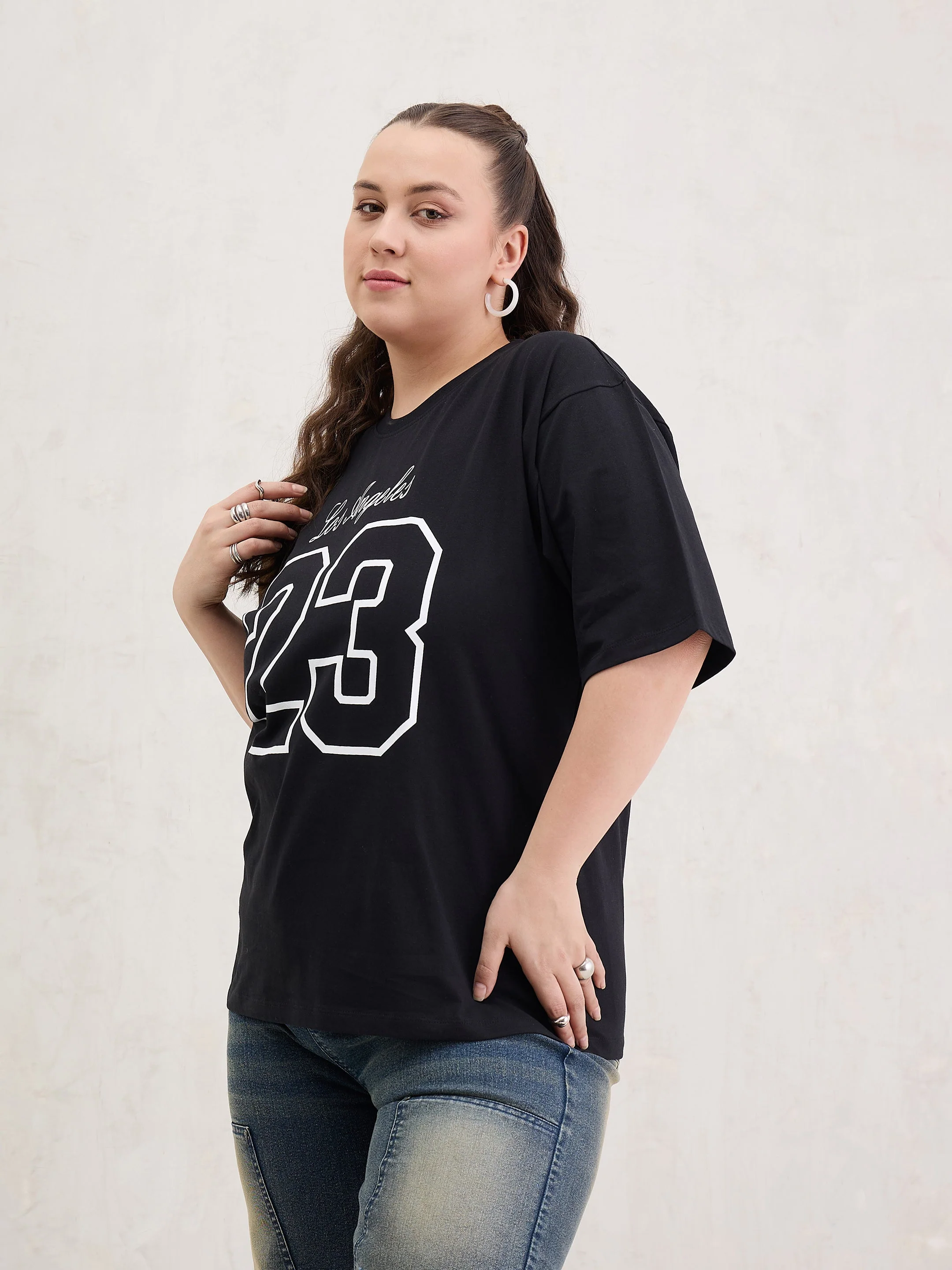 Women Black Graphic LOS ANGELES 23 Print T-Shirt - Image 3