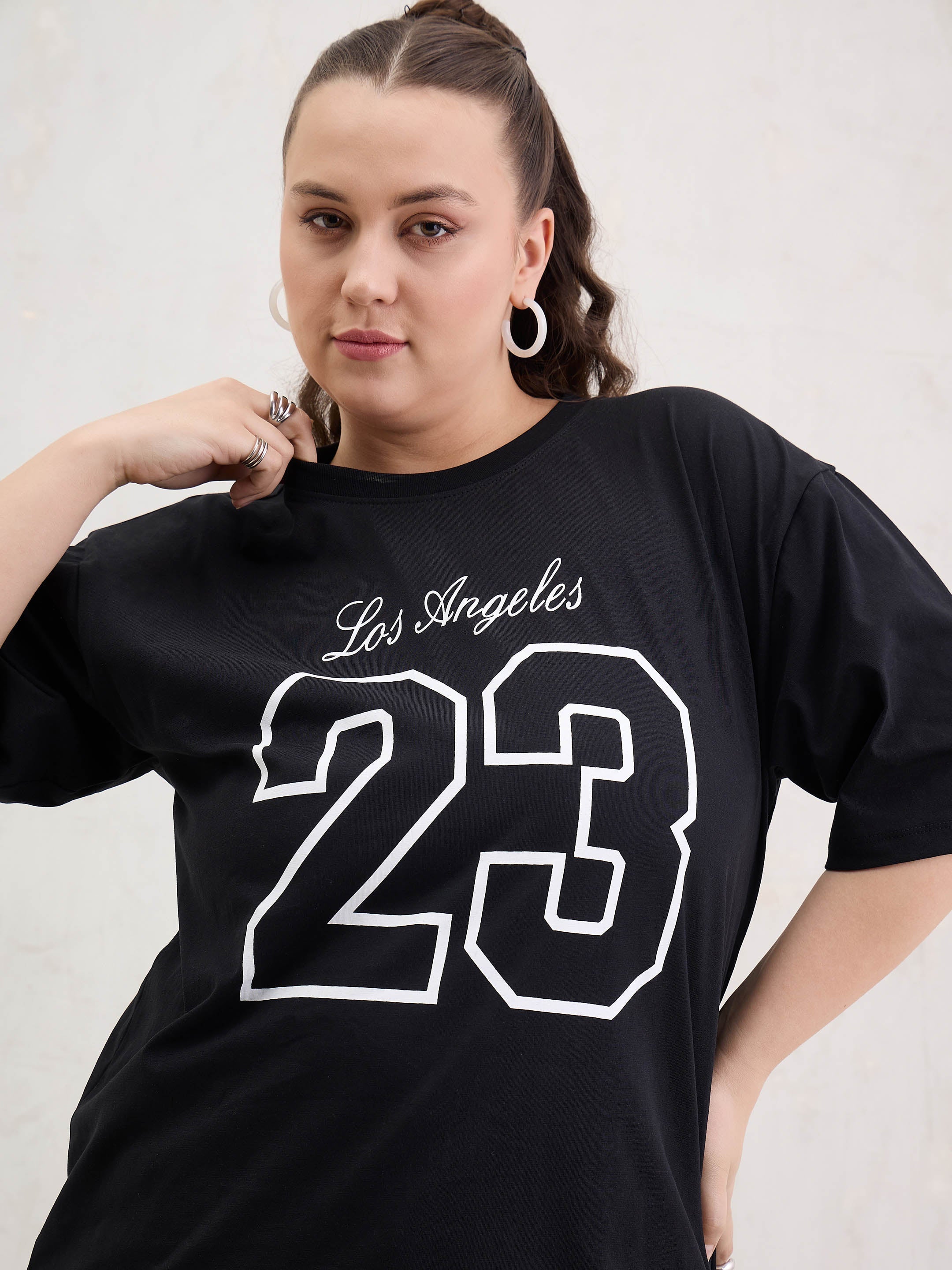 Women Black Graphic LOS ANGELES 23 Print T-Shirt - Image 4